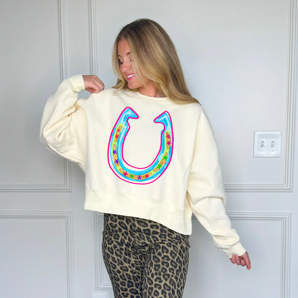 Bright Luck Horseshoe Crop Sweatshirt