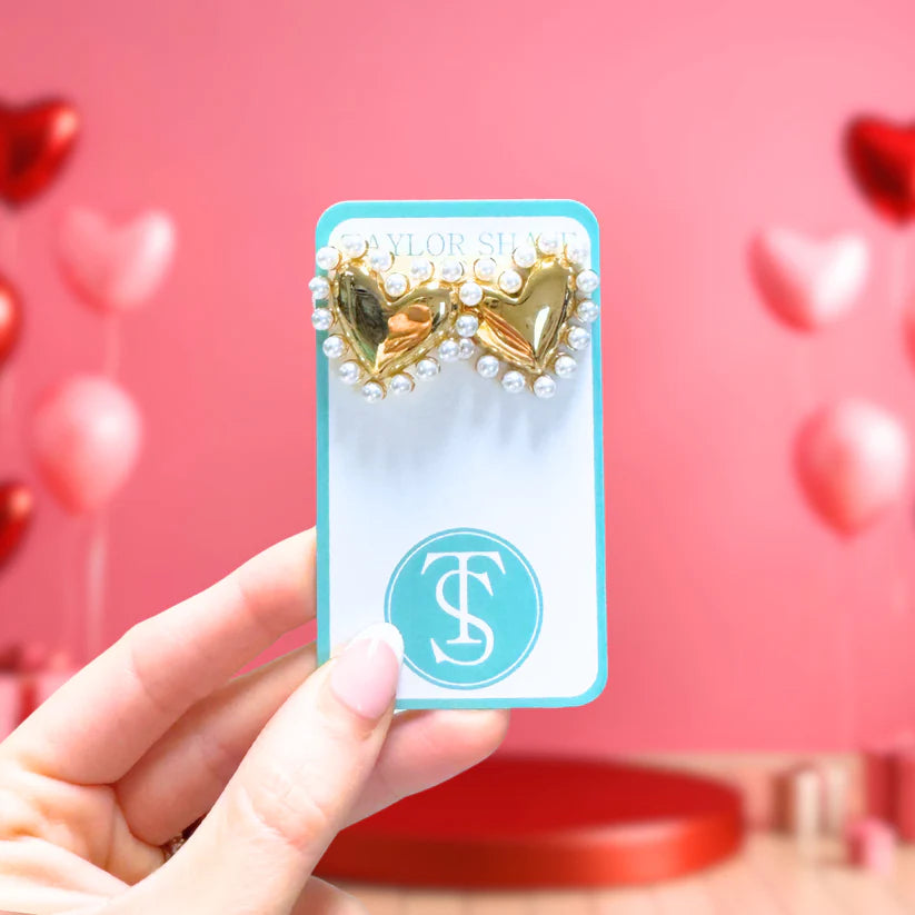 Gold Pearl Heart Earrings