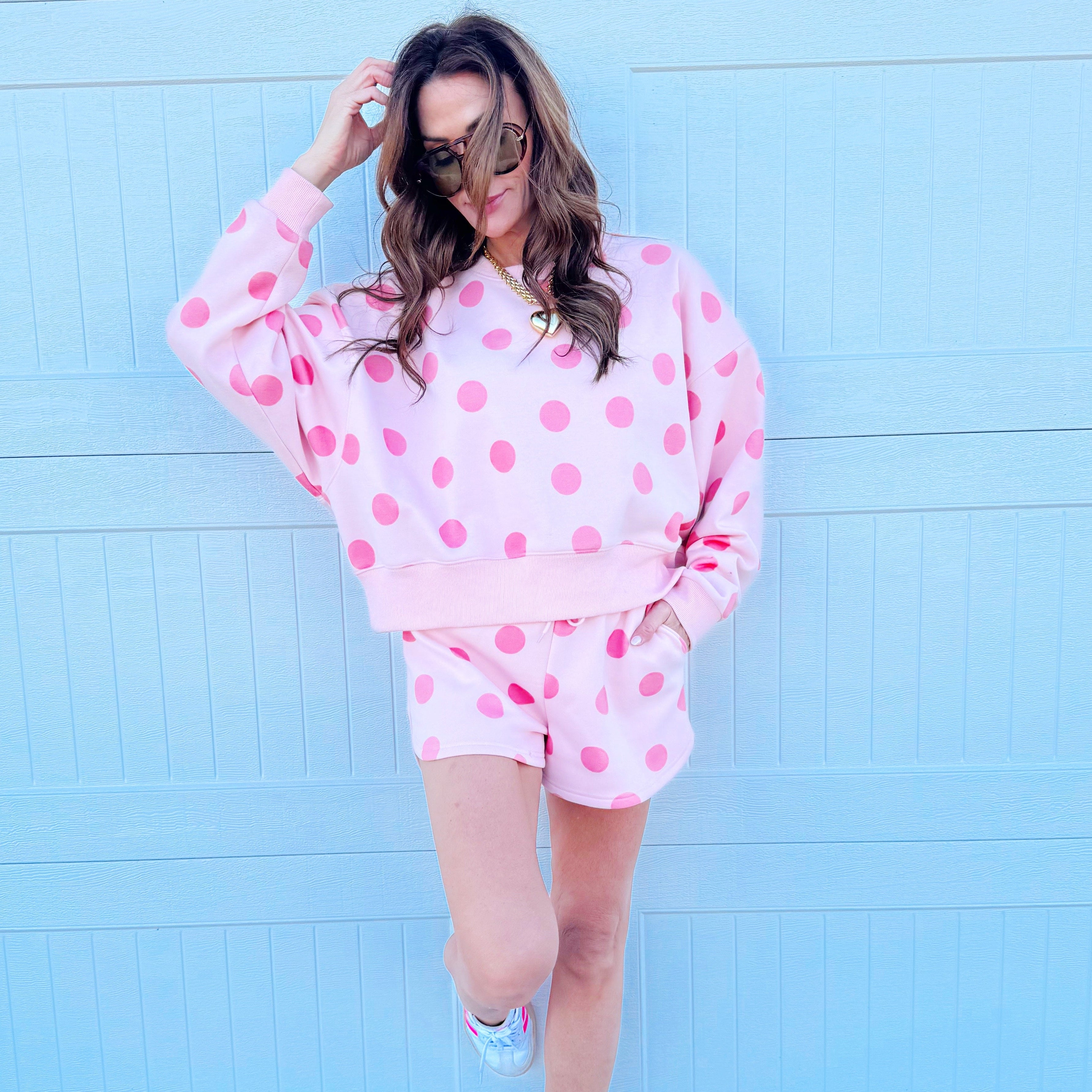 Blush Polka Dot Crop Sweatshirt - Pre Order!