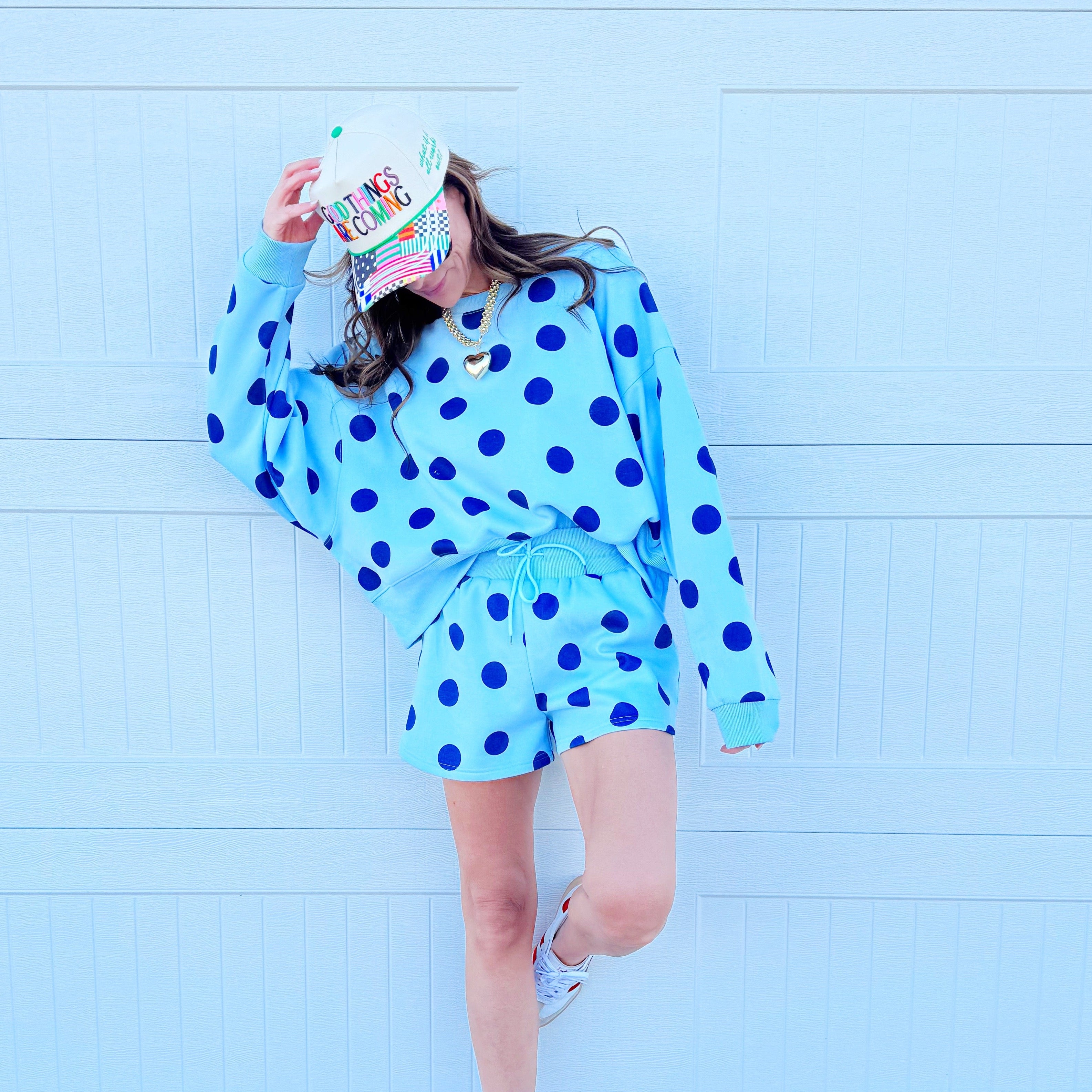 Blue Polka Dot Crop Sweatshirt - Pre Order!