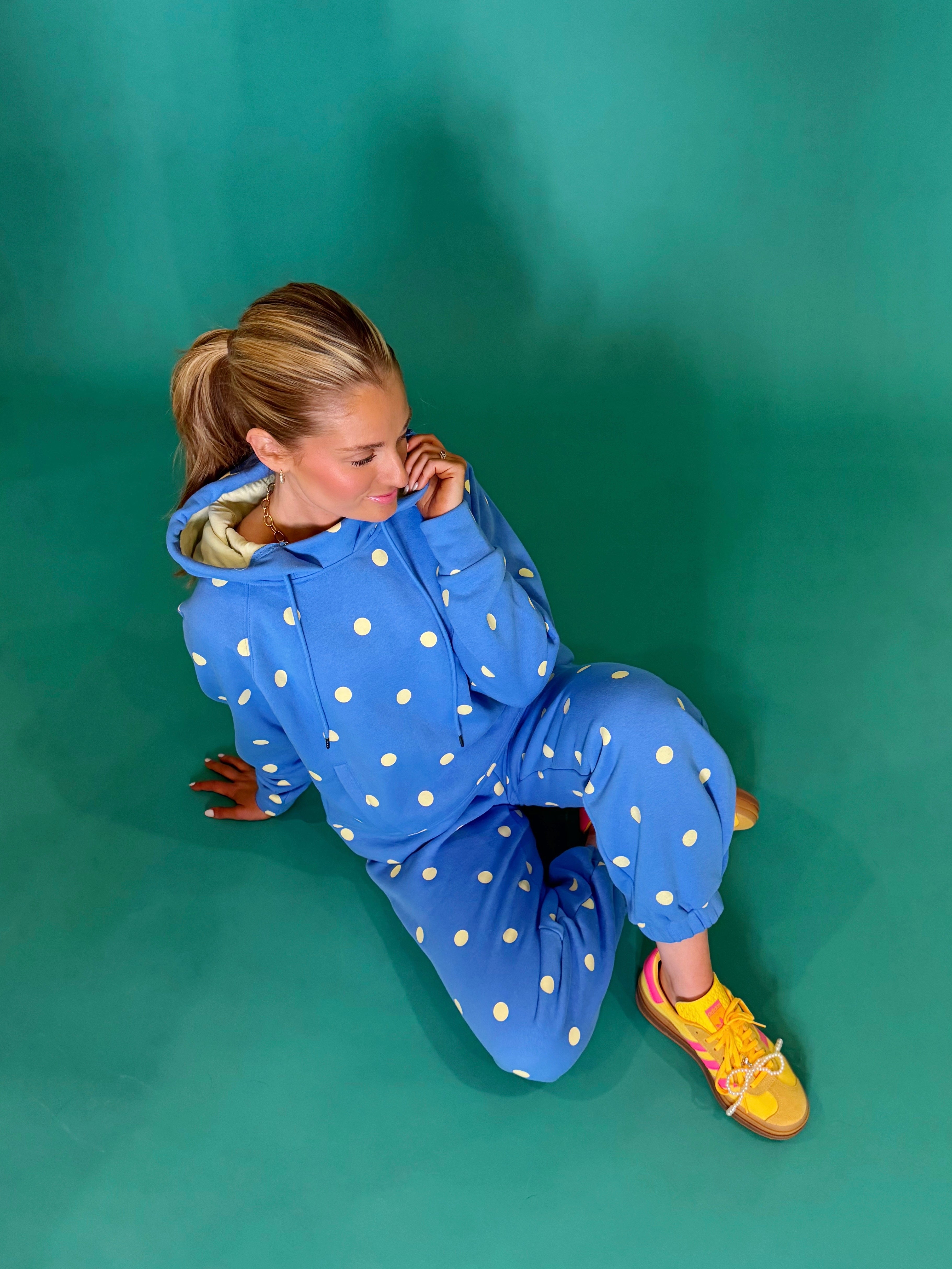 Blue Butter Polka Dot Sweatsuit Set - Hoodie & Sweatpants