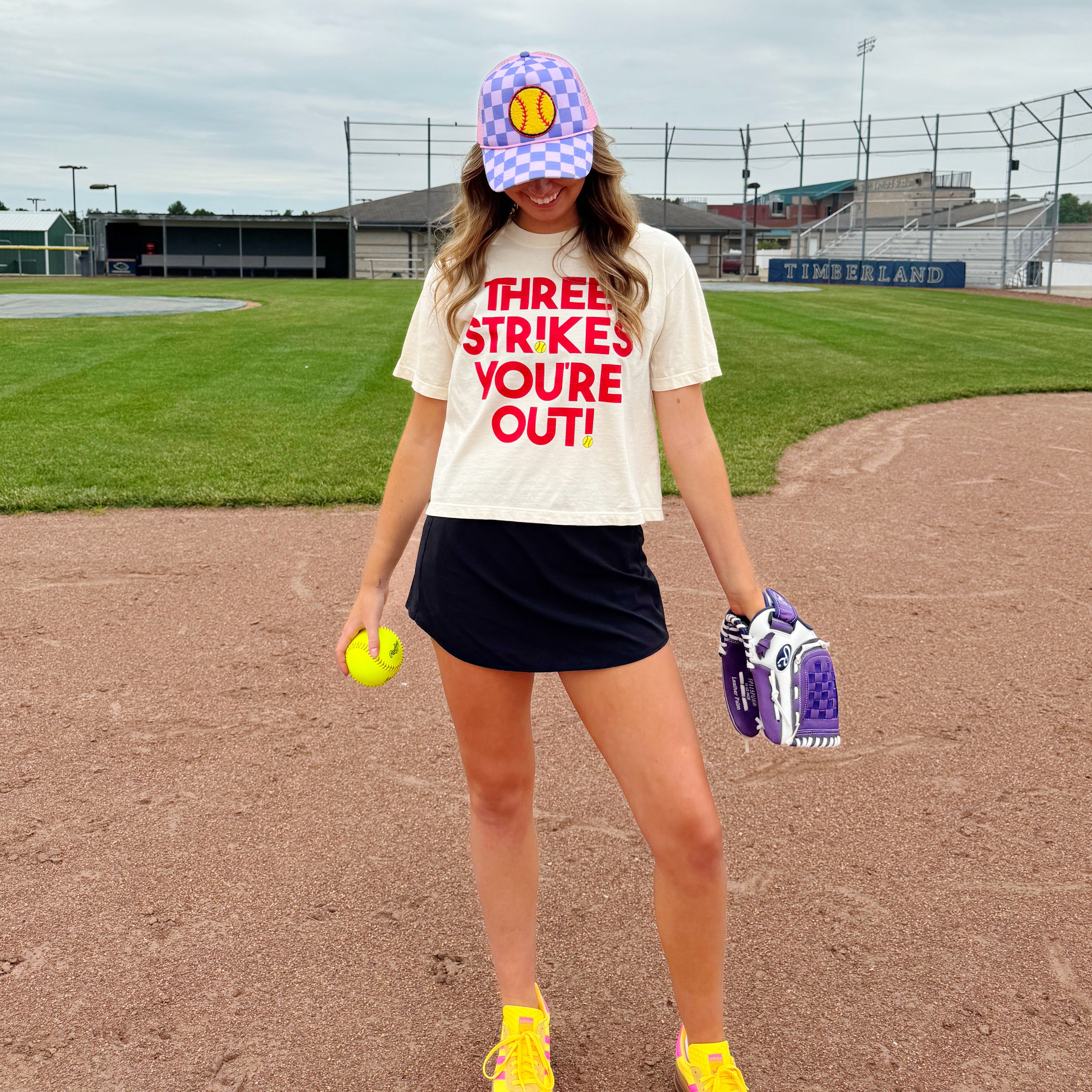 Three Strikes Softball Crop Tee