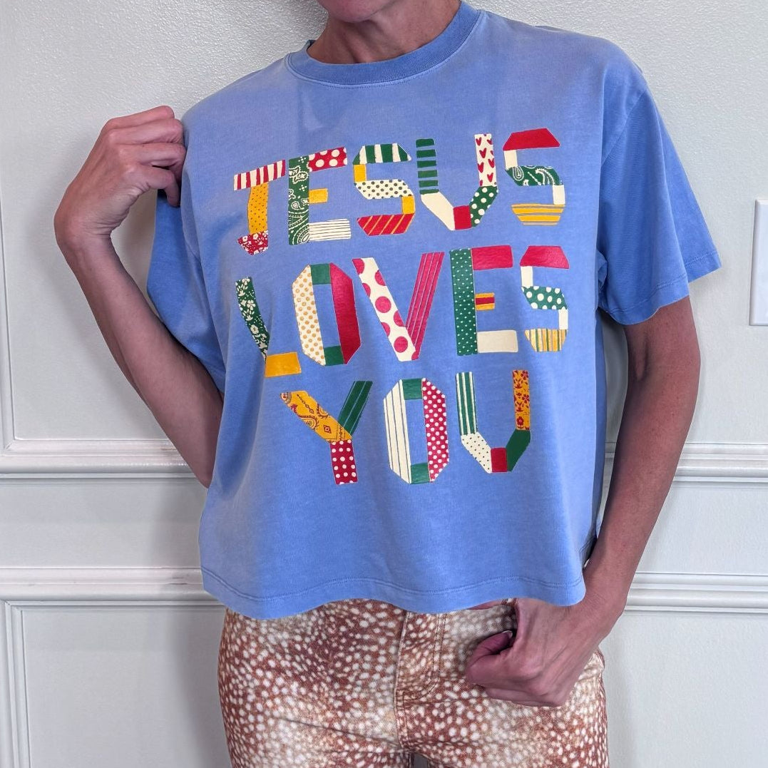 Jesus Loves You Boho Pattern Crop Tee