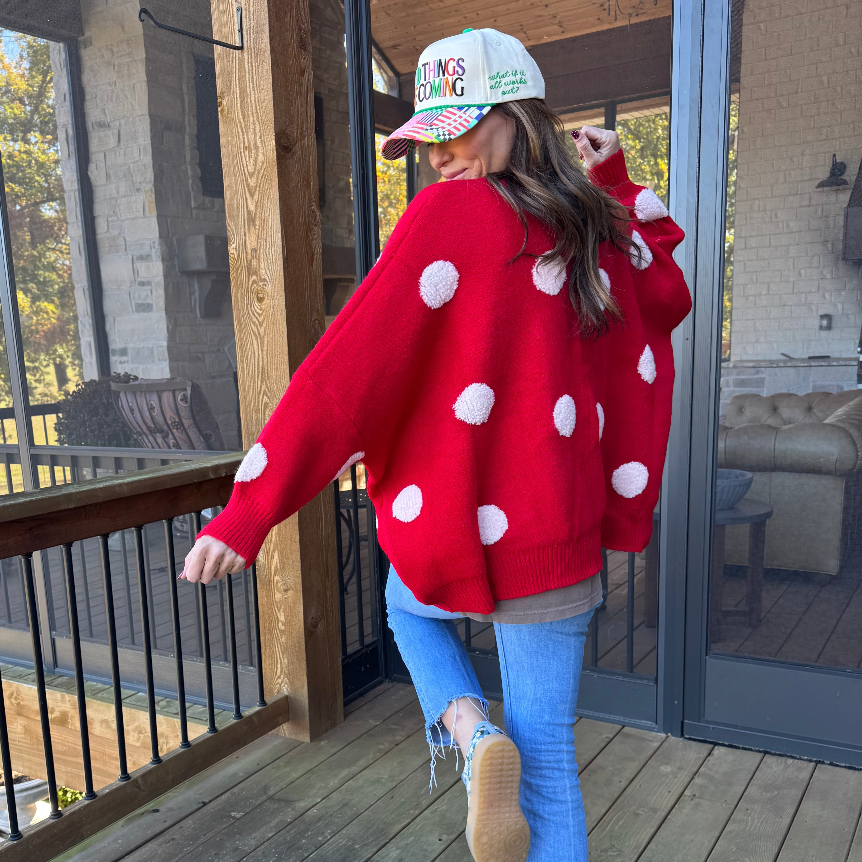 Oversized Red Polka Dot Cardigan