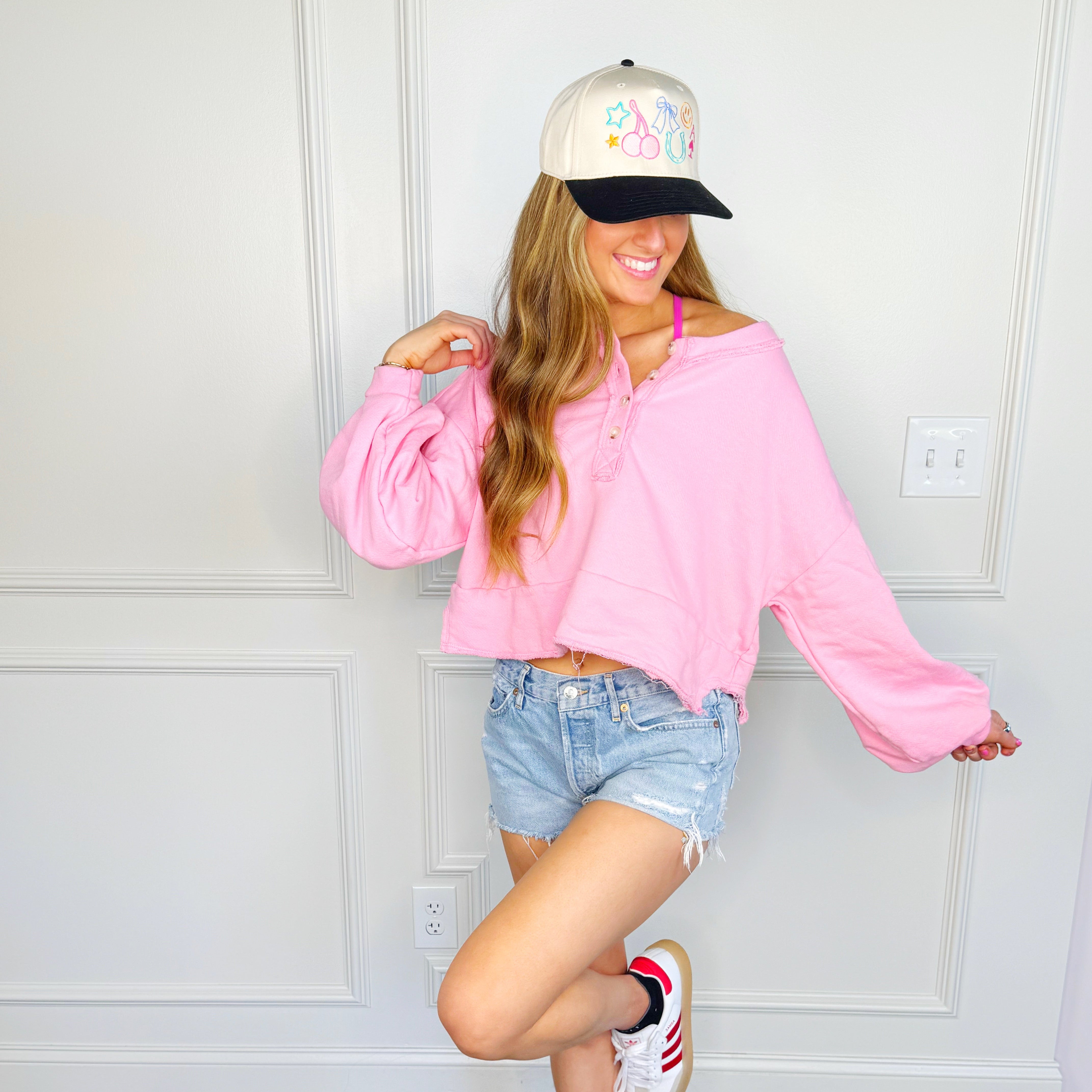 Button-up French Terry Crop Top