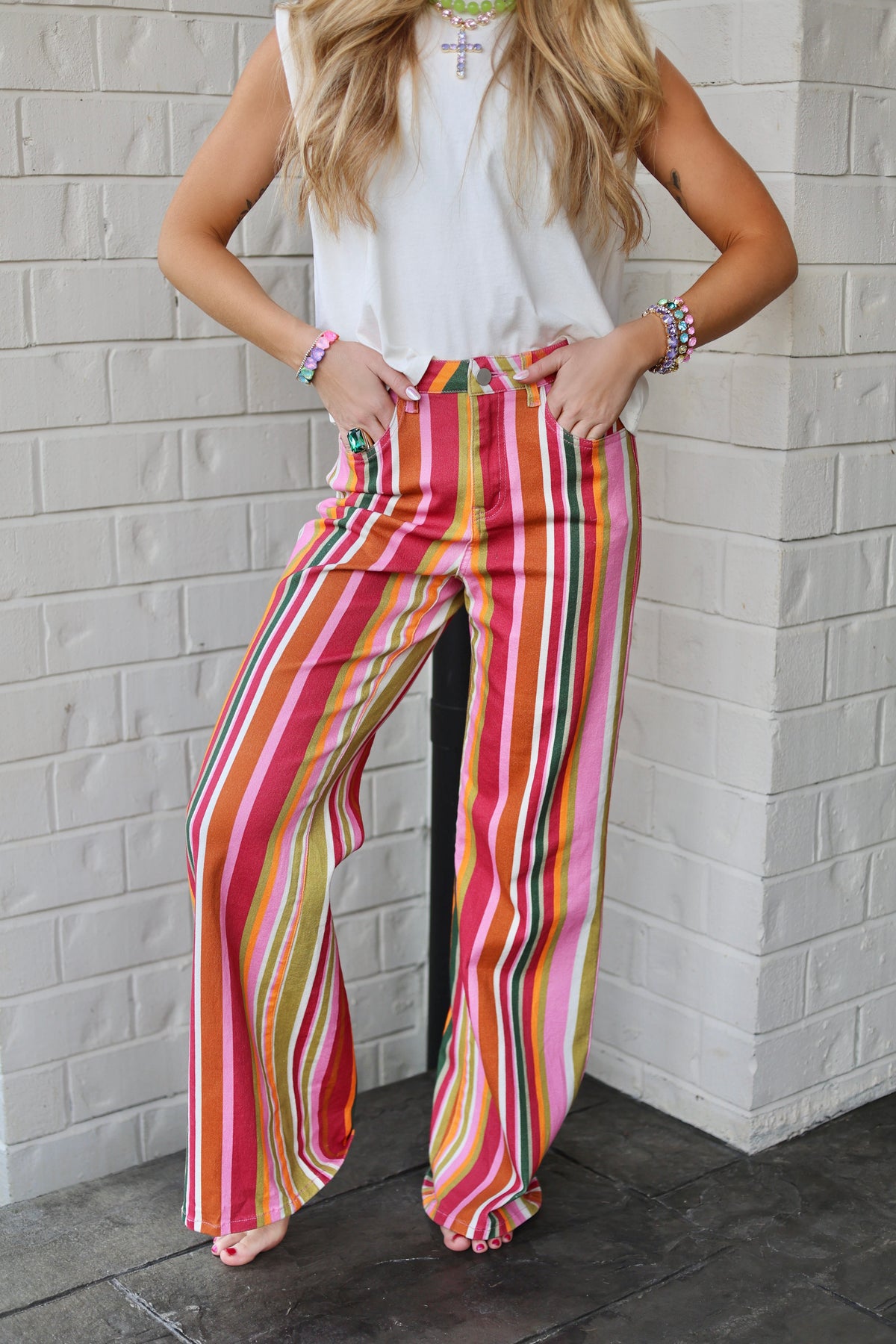Color Pop Fuchsia Stripe Denim - PRE-SALE - Ships 10/2*