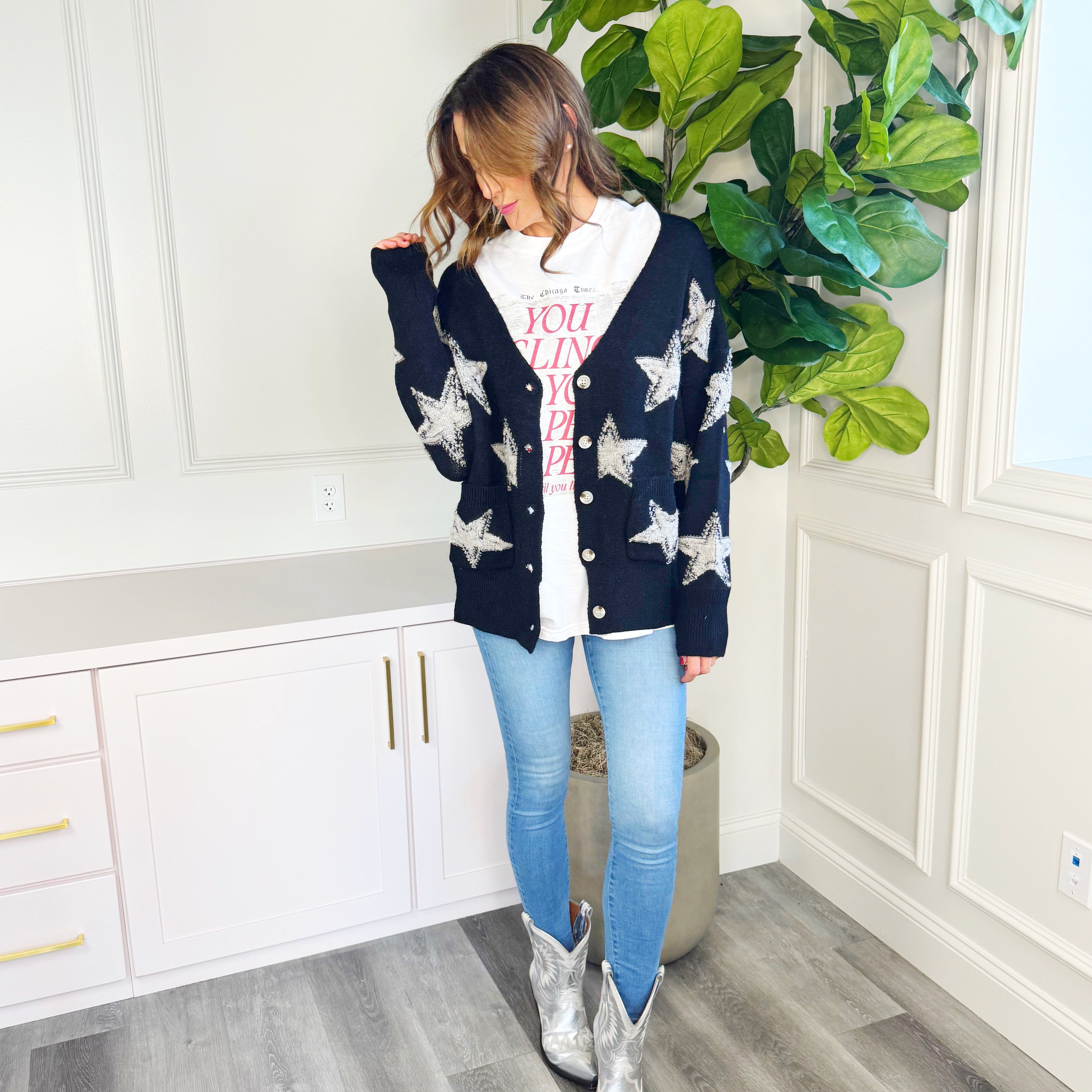 Cozy Black Star Cardigan