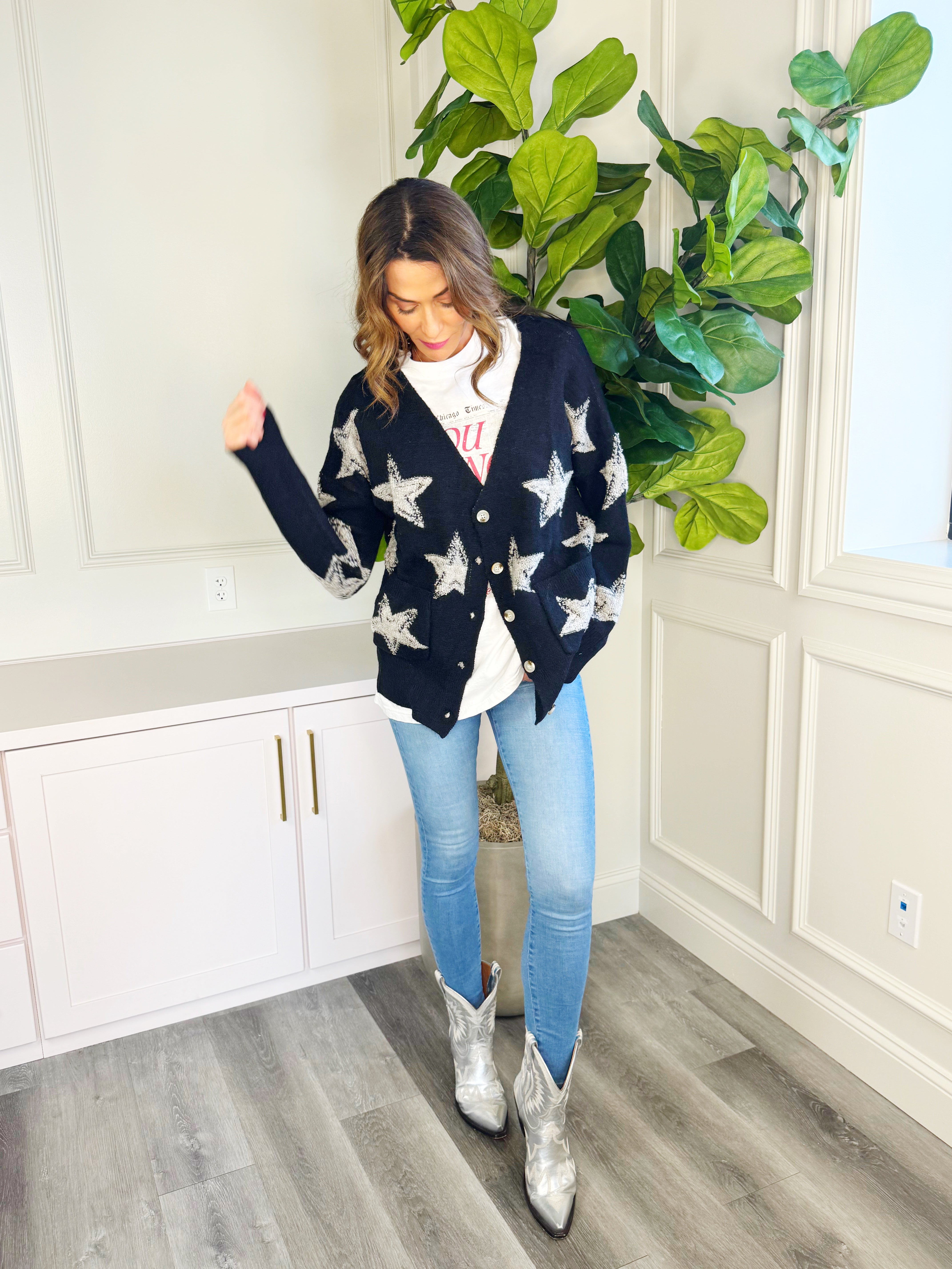 Cozy Black Star Cardigan