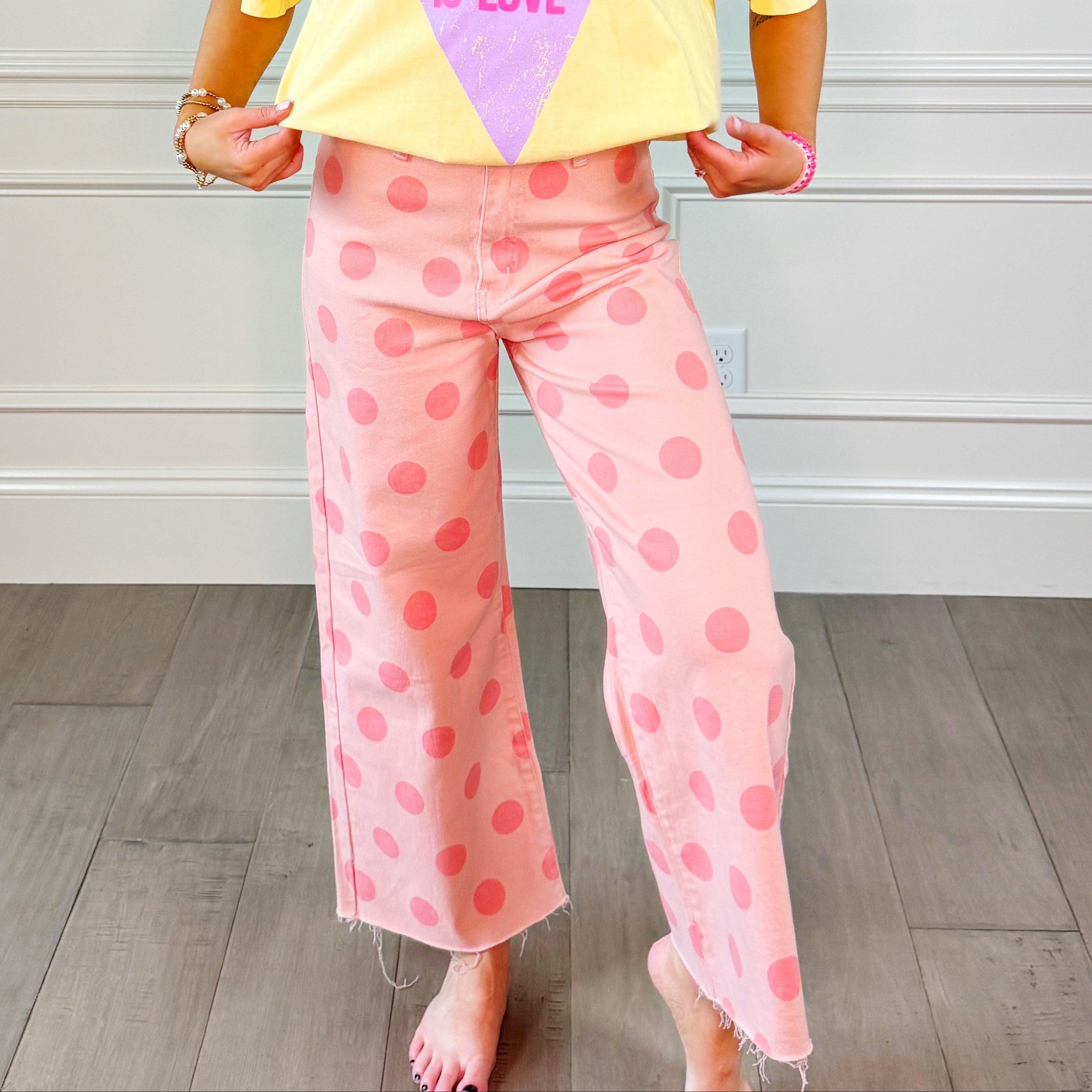 Big Polka Dot Stretchy Blush Denim Pants PRE ORDER