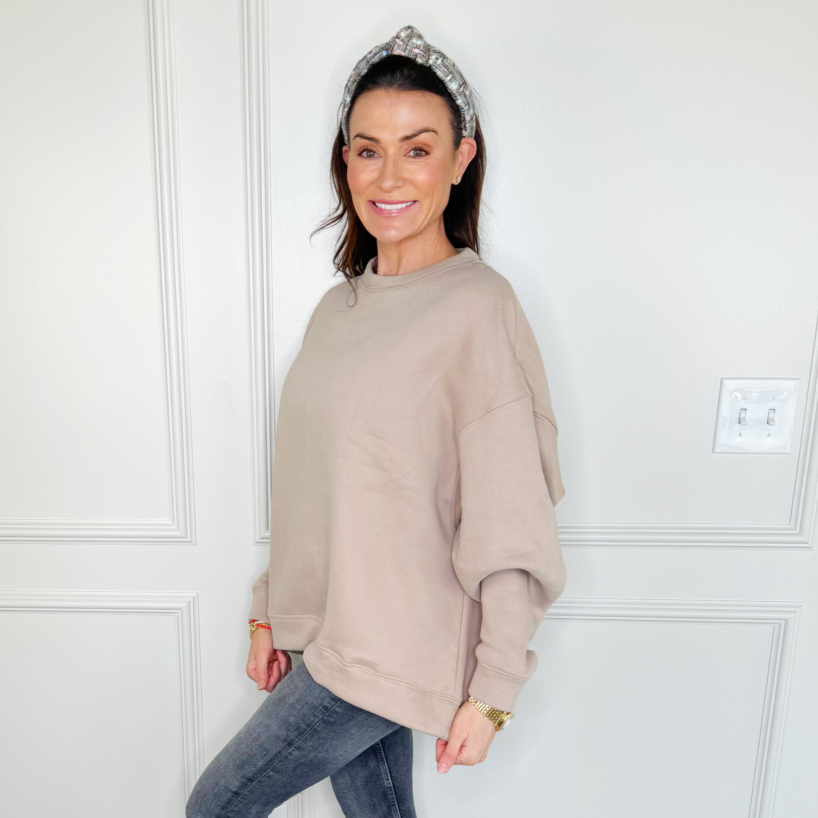 Drop Shoulder Oversized Latte Sweatshirt