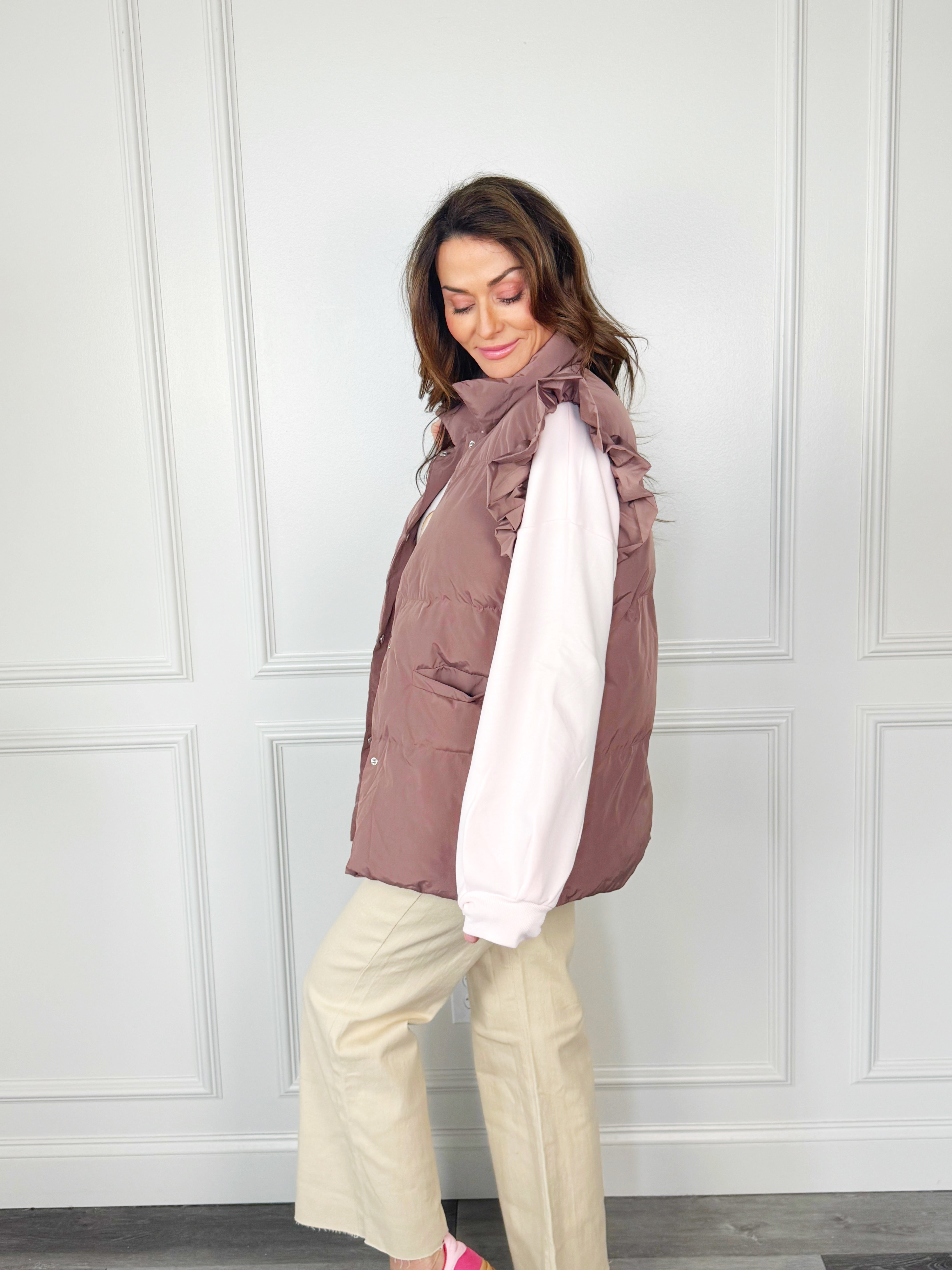Ruffled Mocha Puffer Vest