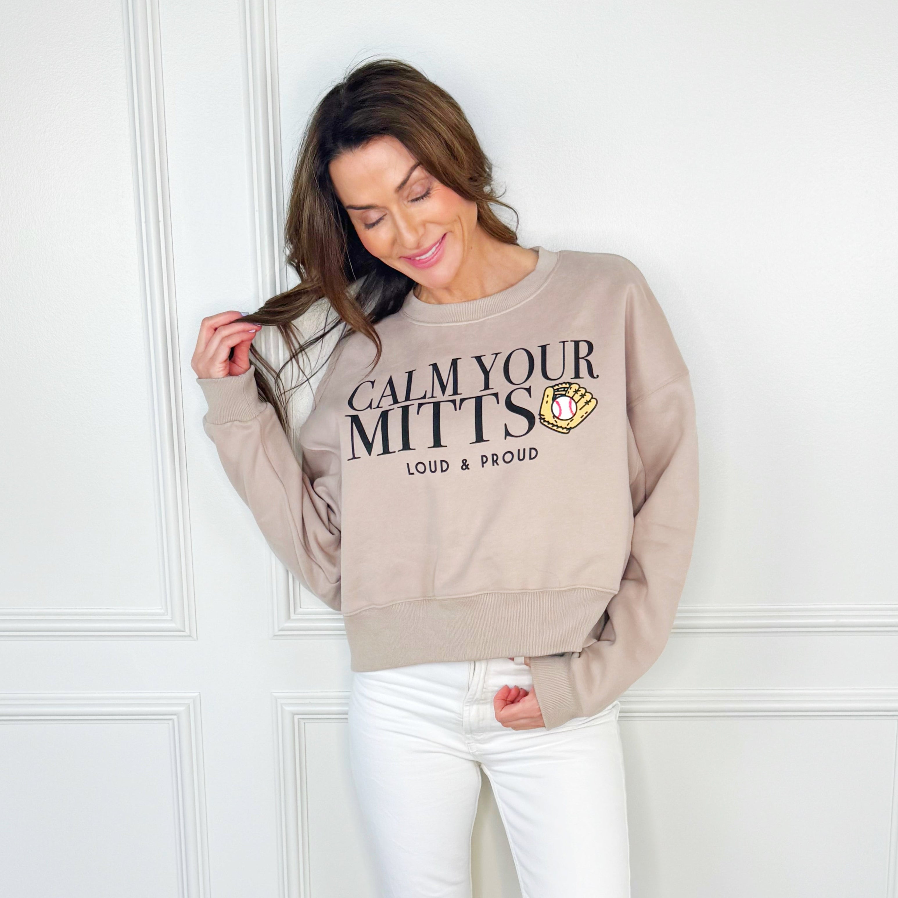 Baseball Calm Your Mitts Crop Sweatshirt