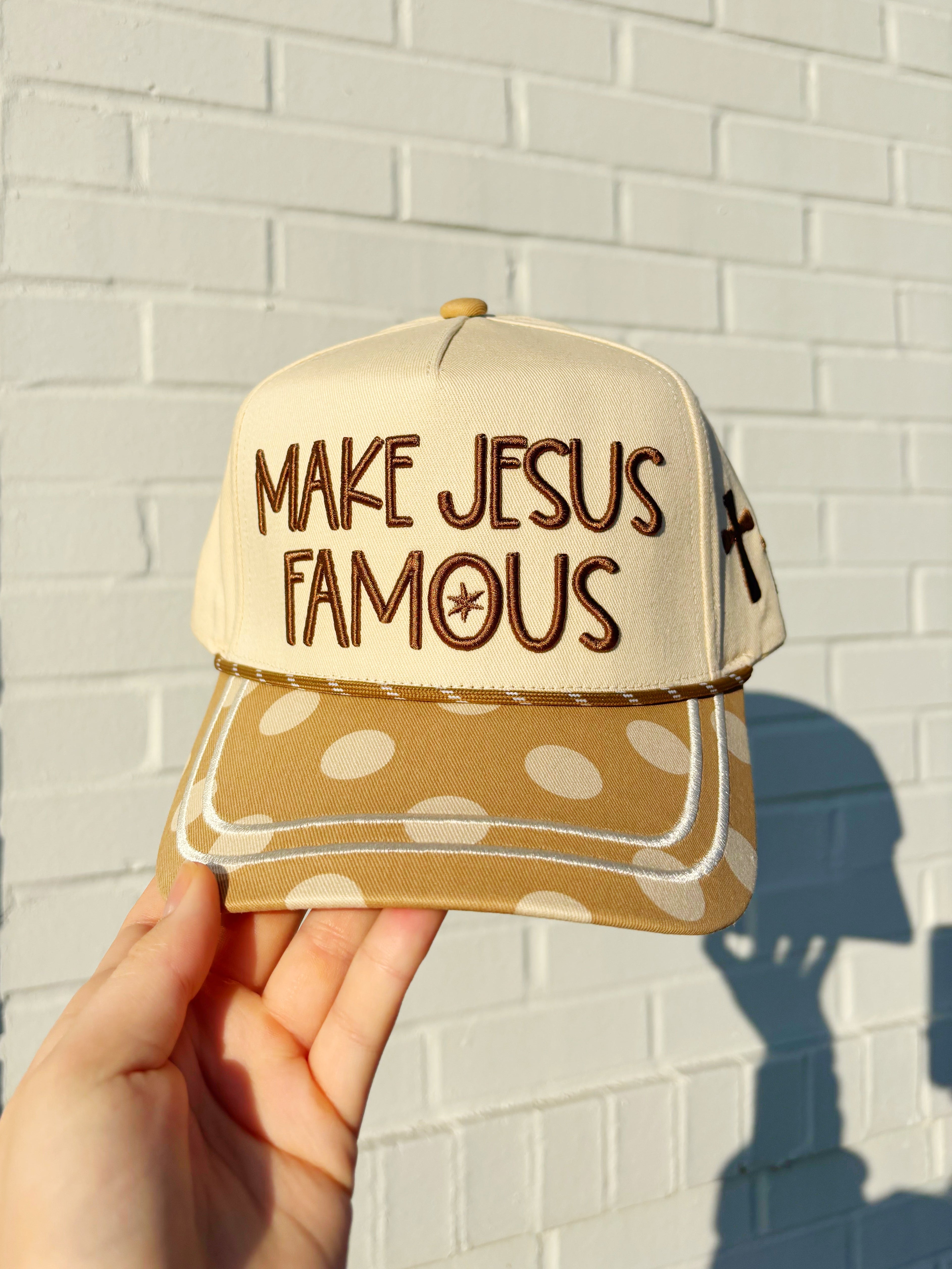 Brown Polka Dot Make Jesus Famous Hat- Pre Order