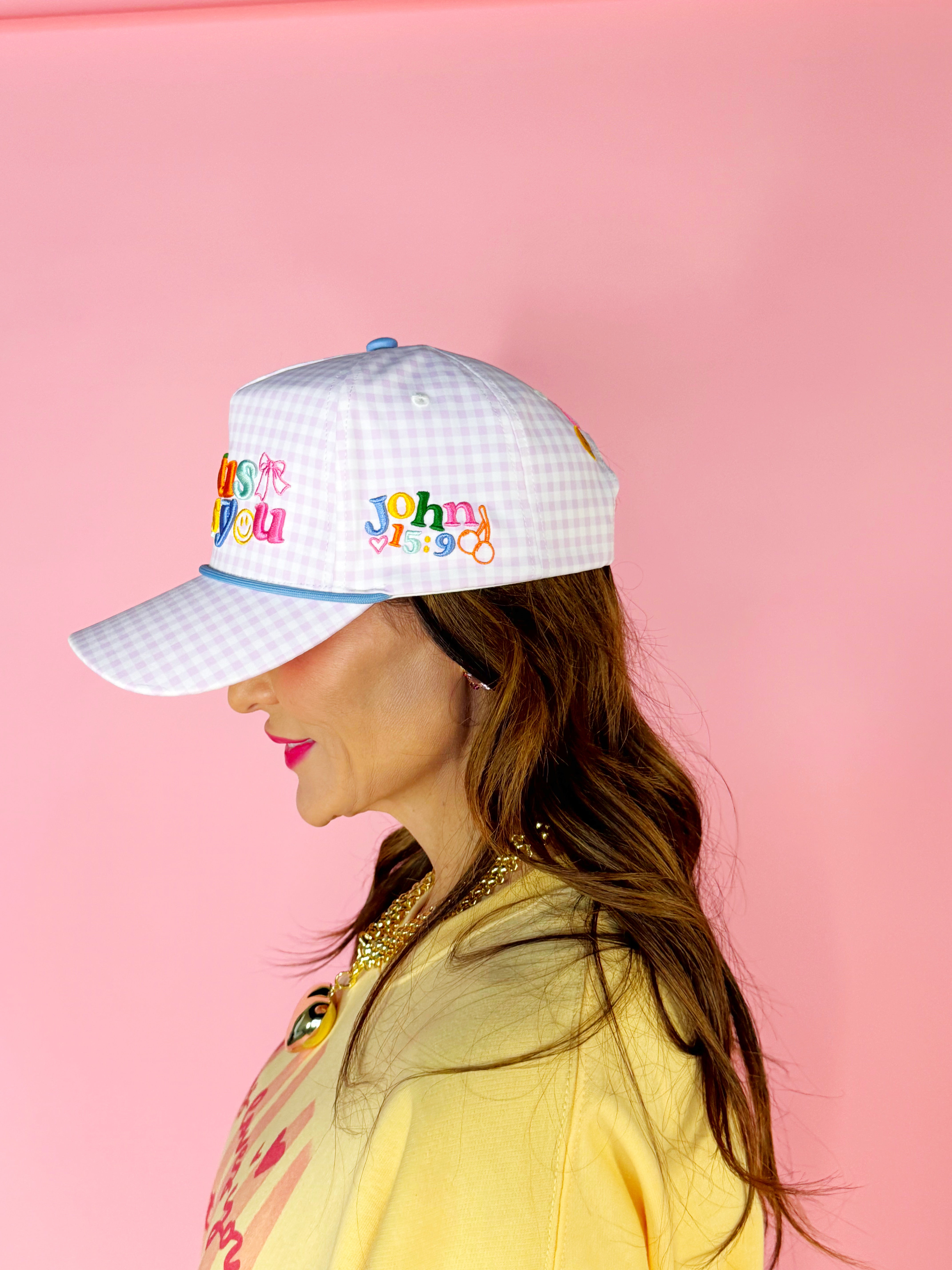 Purple Checker Jesus Loves You Hat