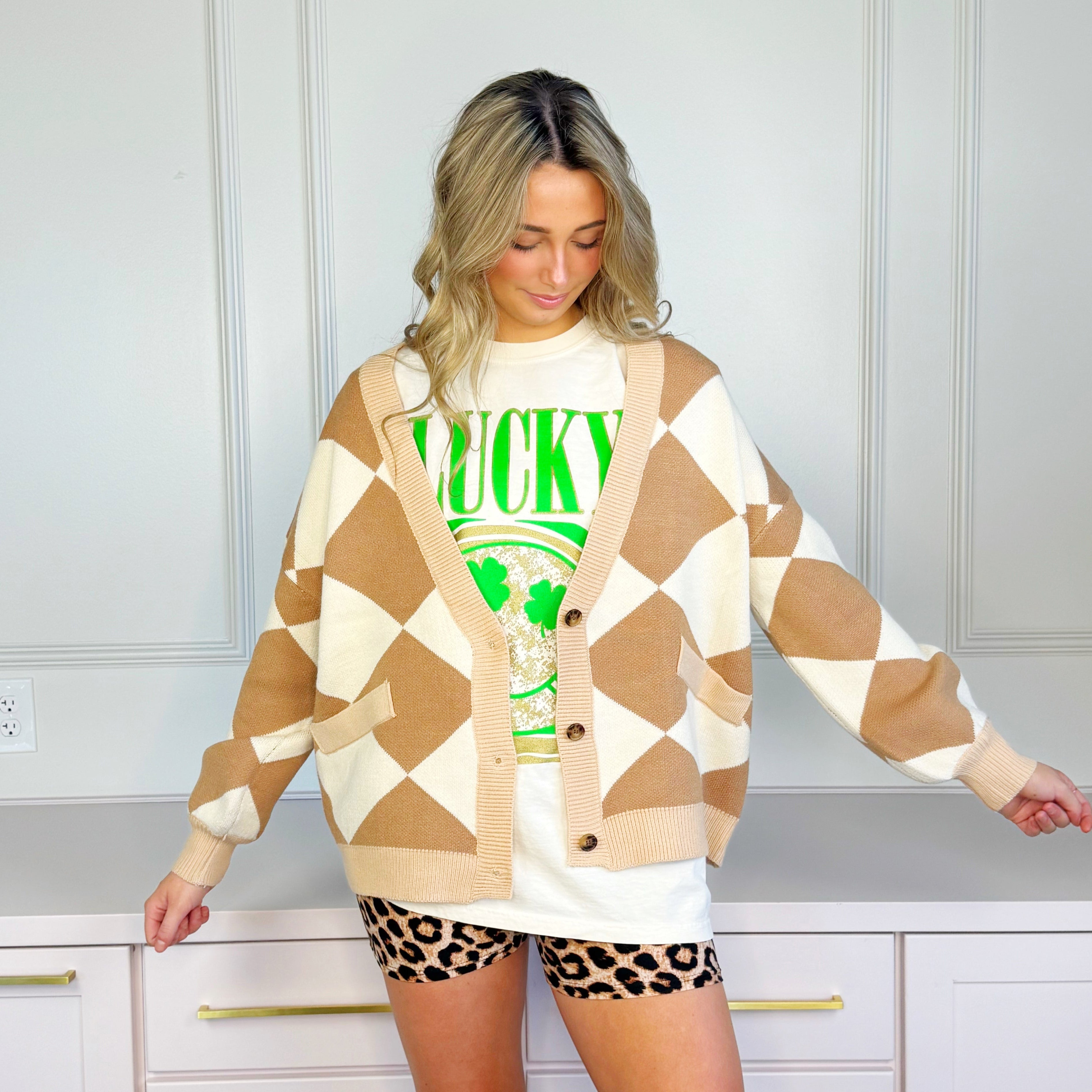 Tan Diamond Cardigan