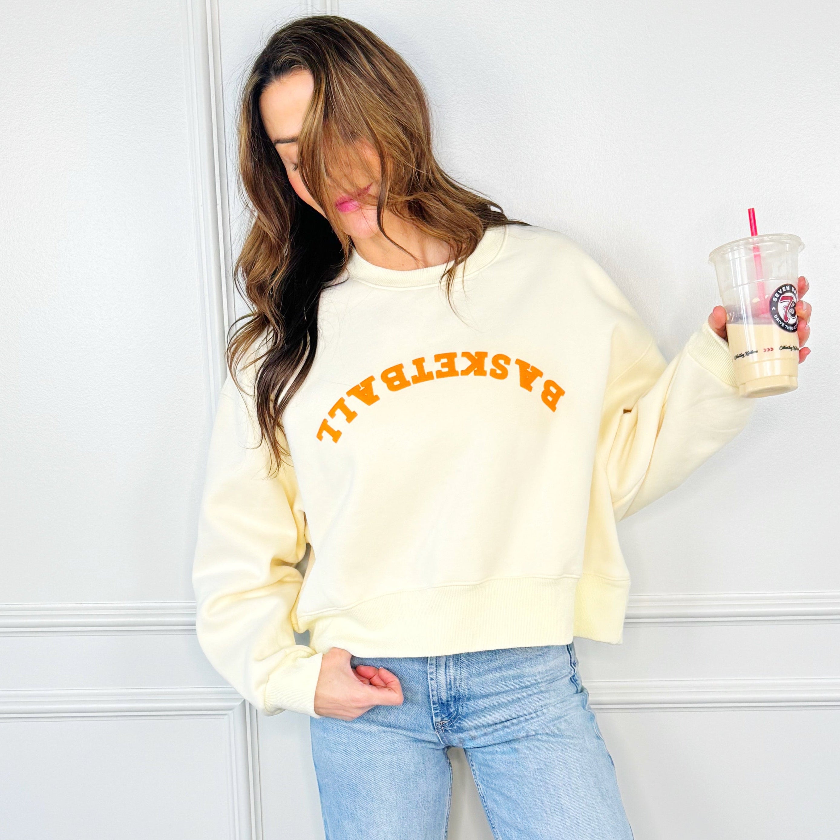 Upside Down Puff Basketball Cropped Sweatshirt