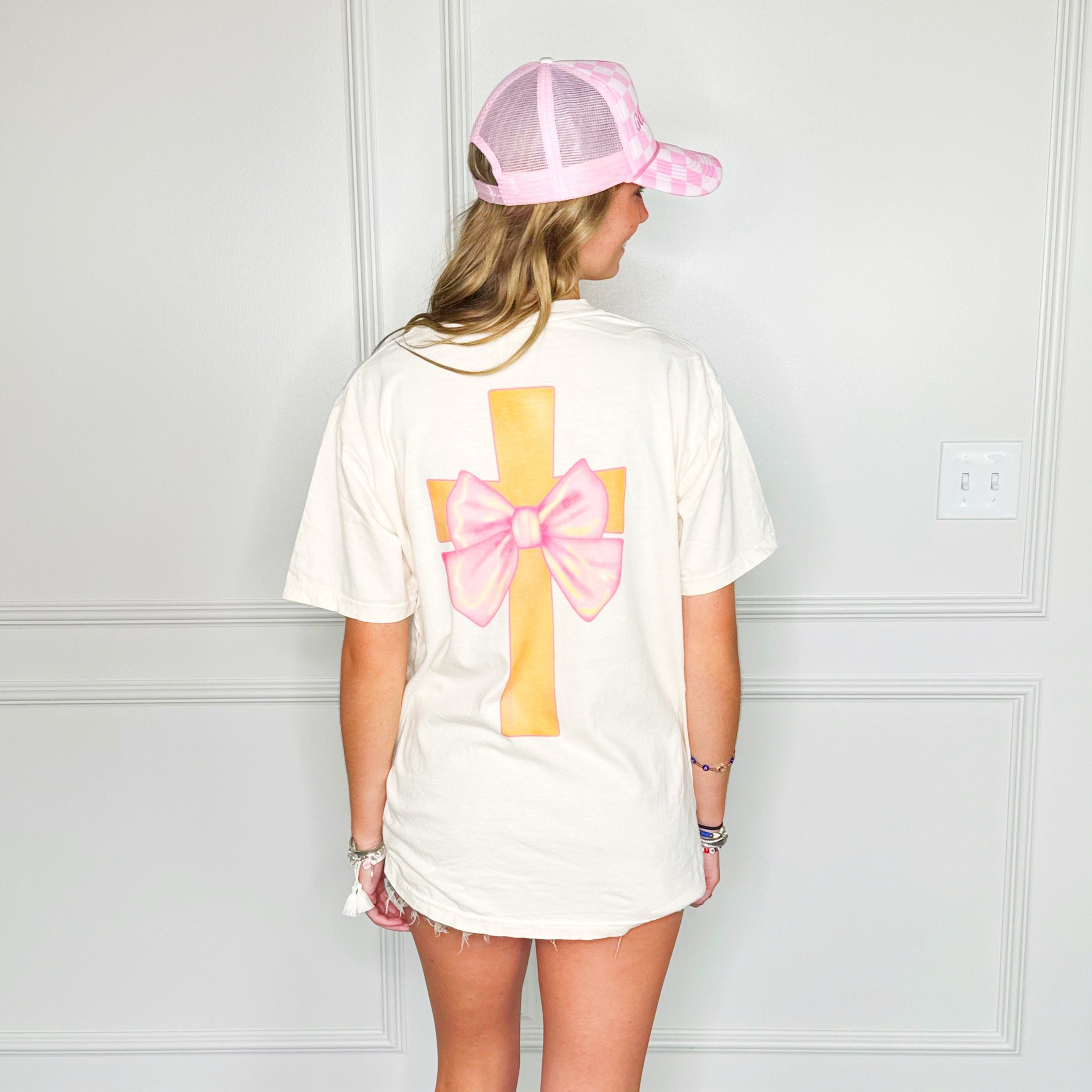 Cross with Pink Bow Youth & Adult Tee