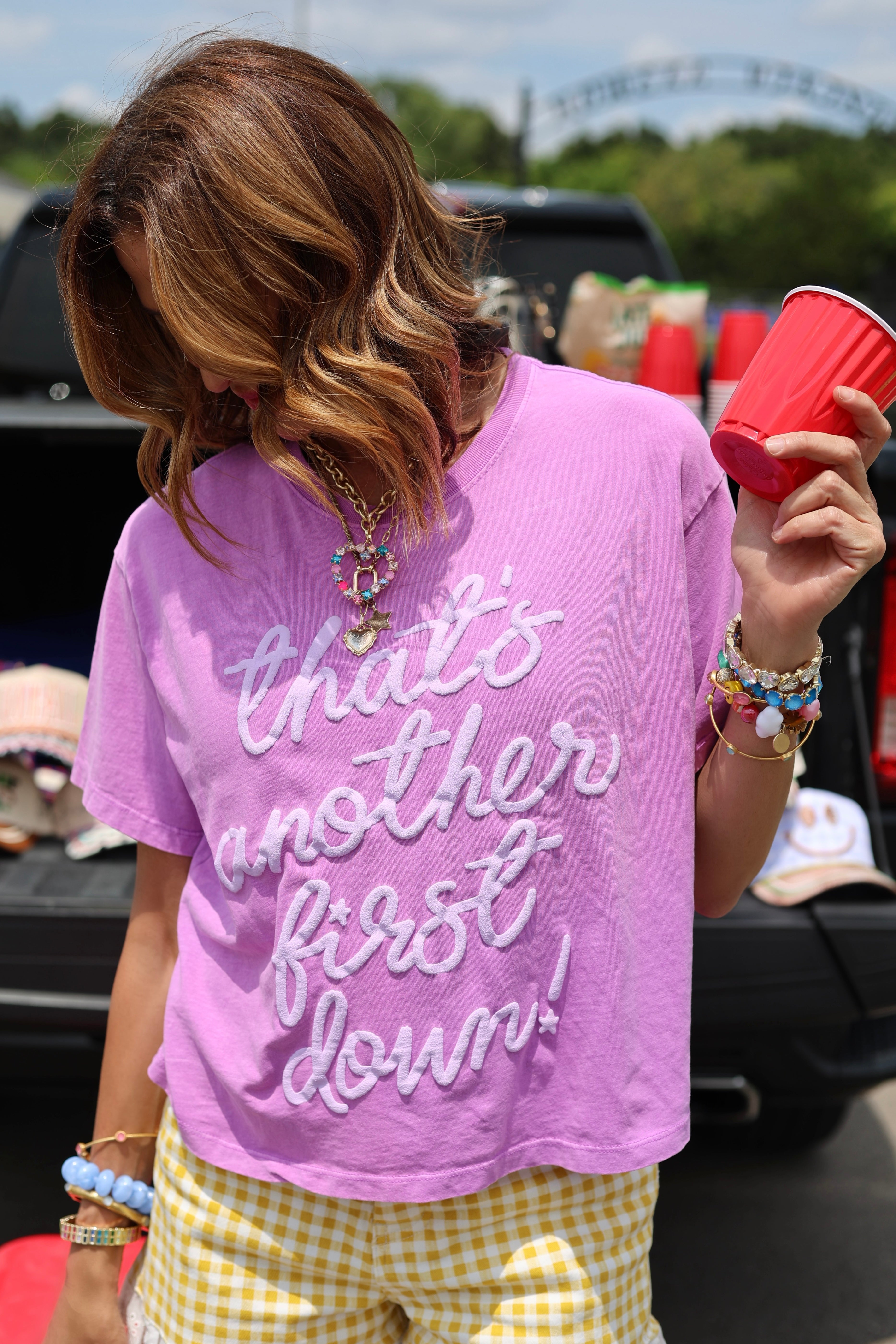 That's Another First Down Purple Crop Tee