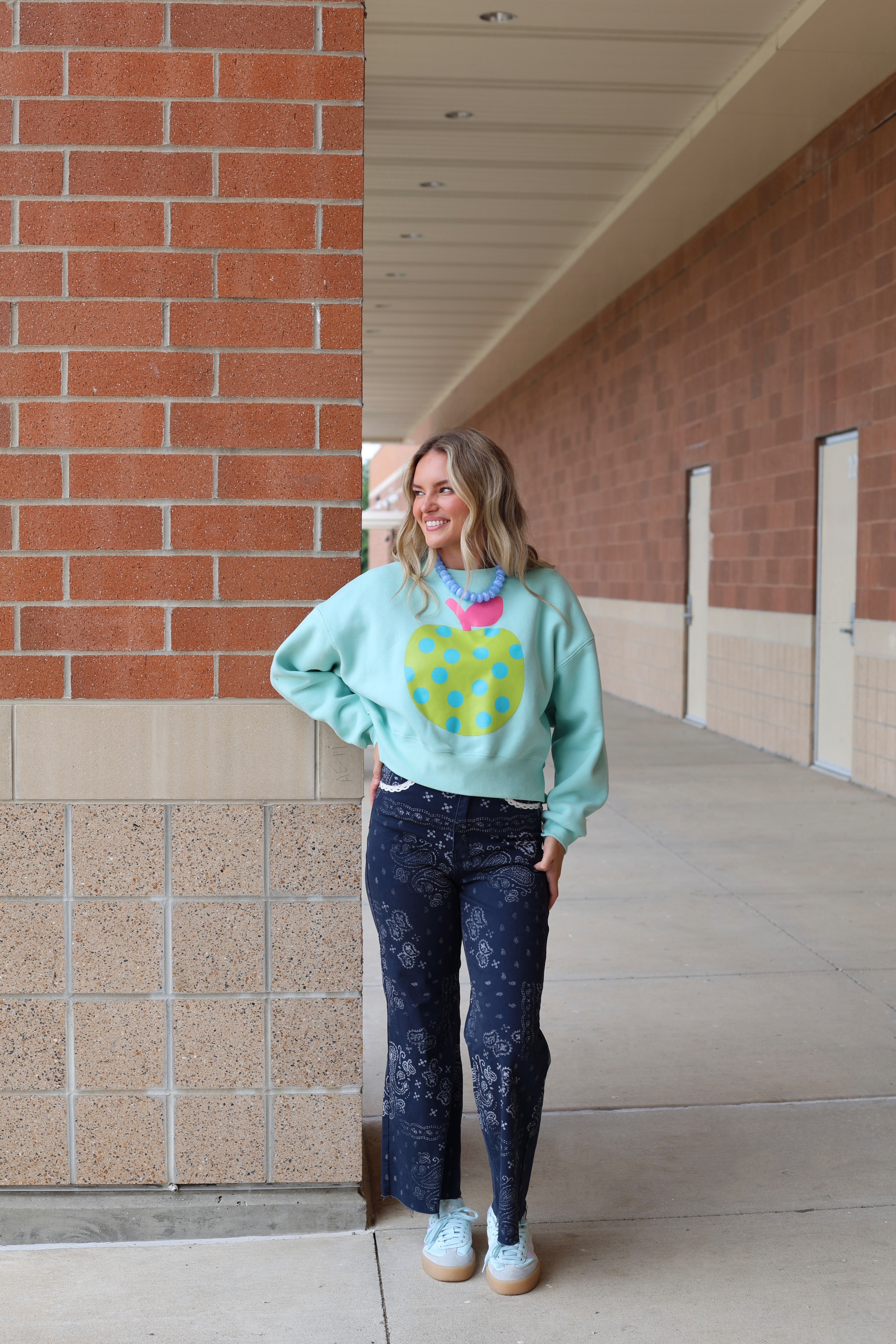Polka Dot Apple Crop Sweatshirt