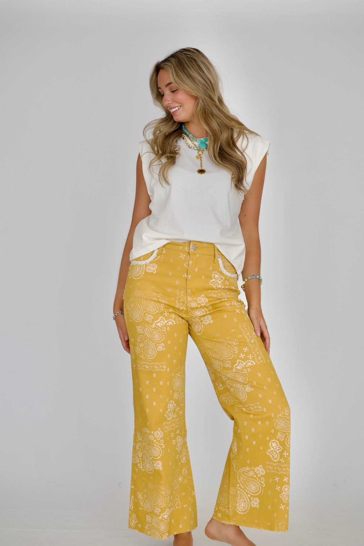 Mustard Bandana Frey Hem Denim - PRE-SALE - Ships 9/8*