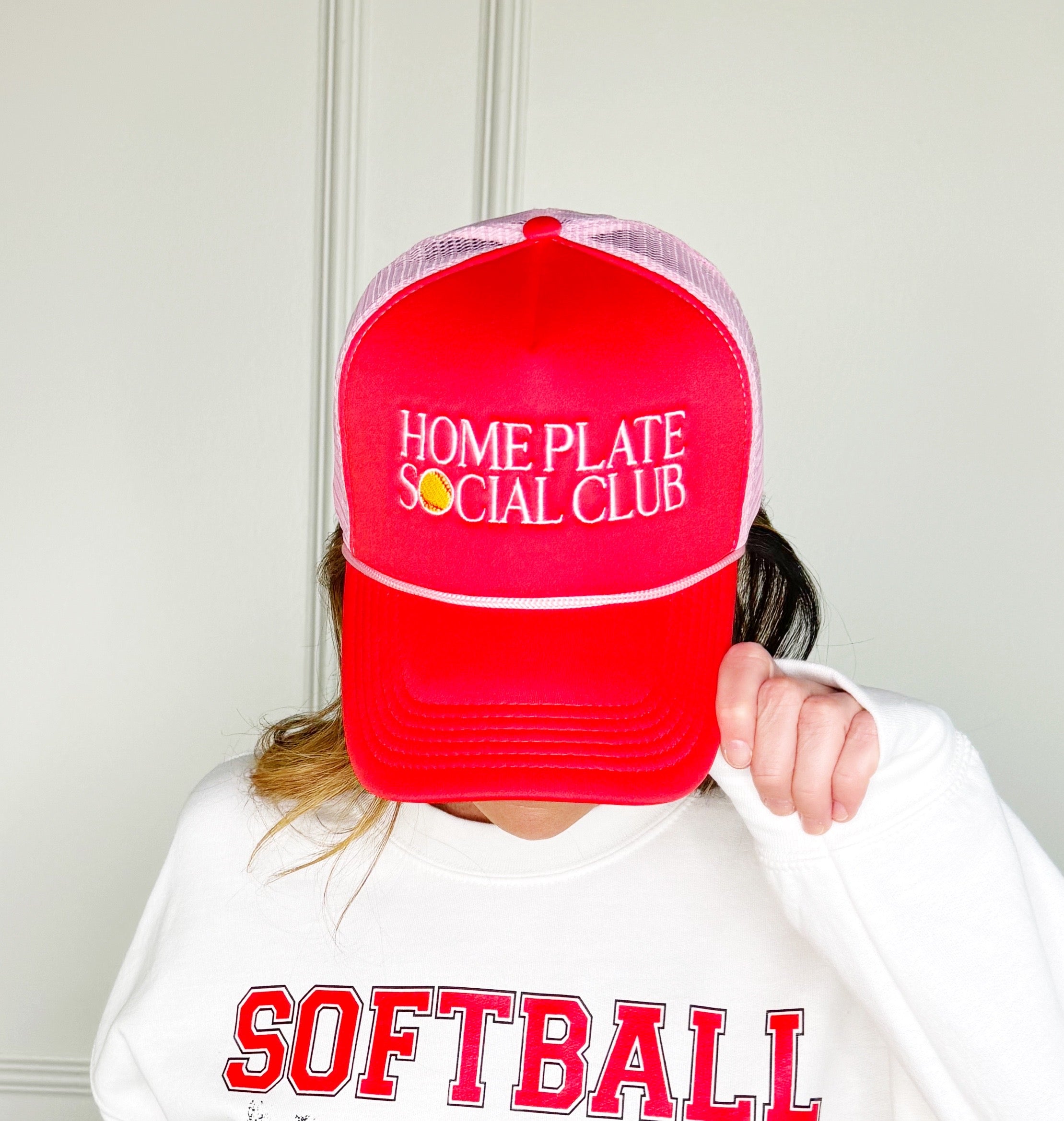Home Plate Social Club Softball Red Trucker Hat