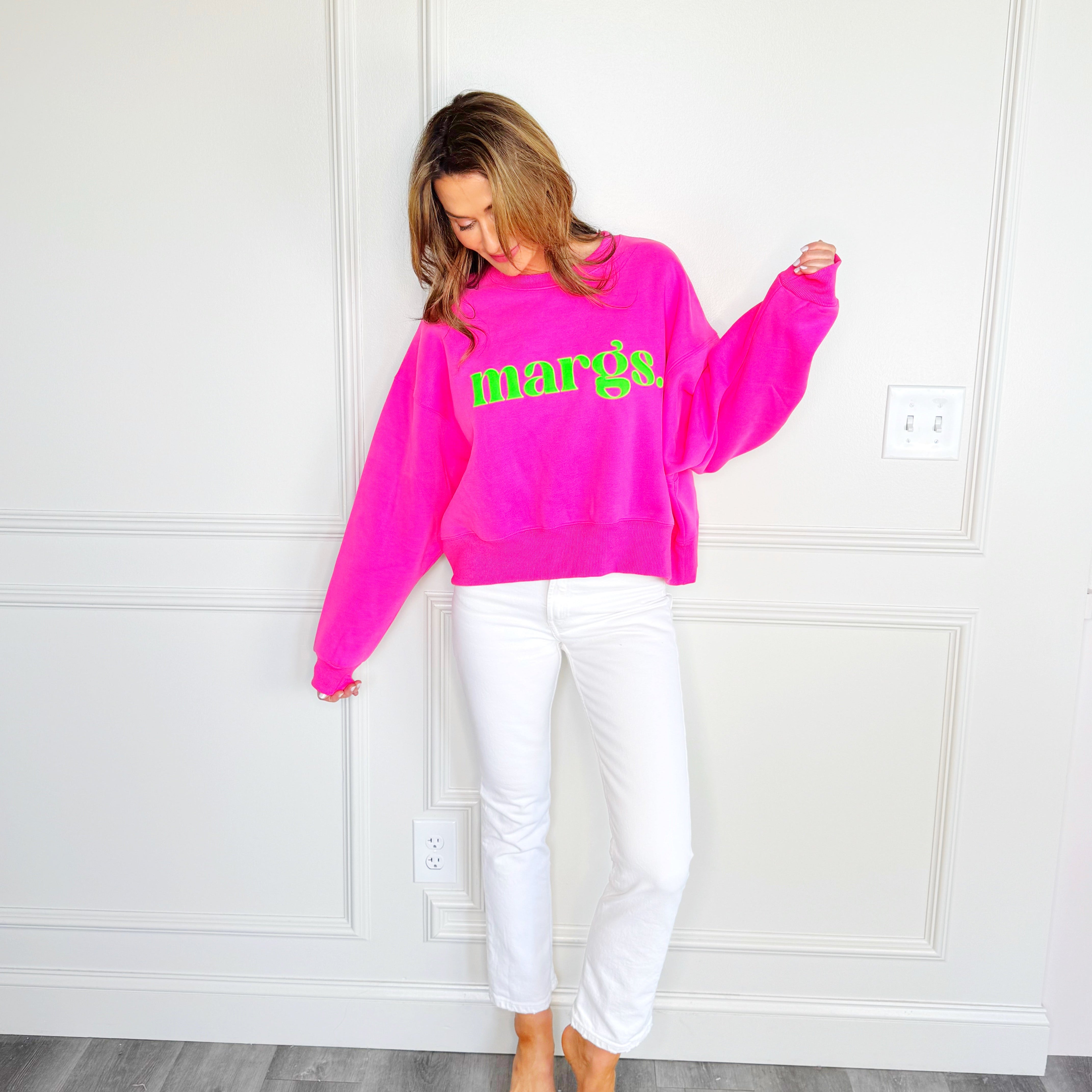 Margs Lime Puff Crop Sweatshirt