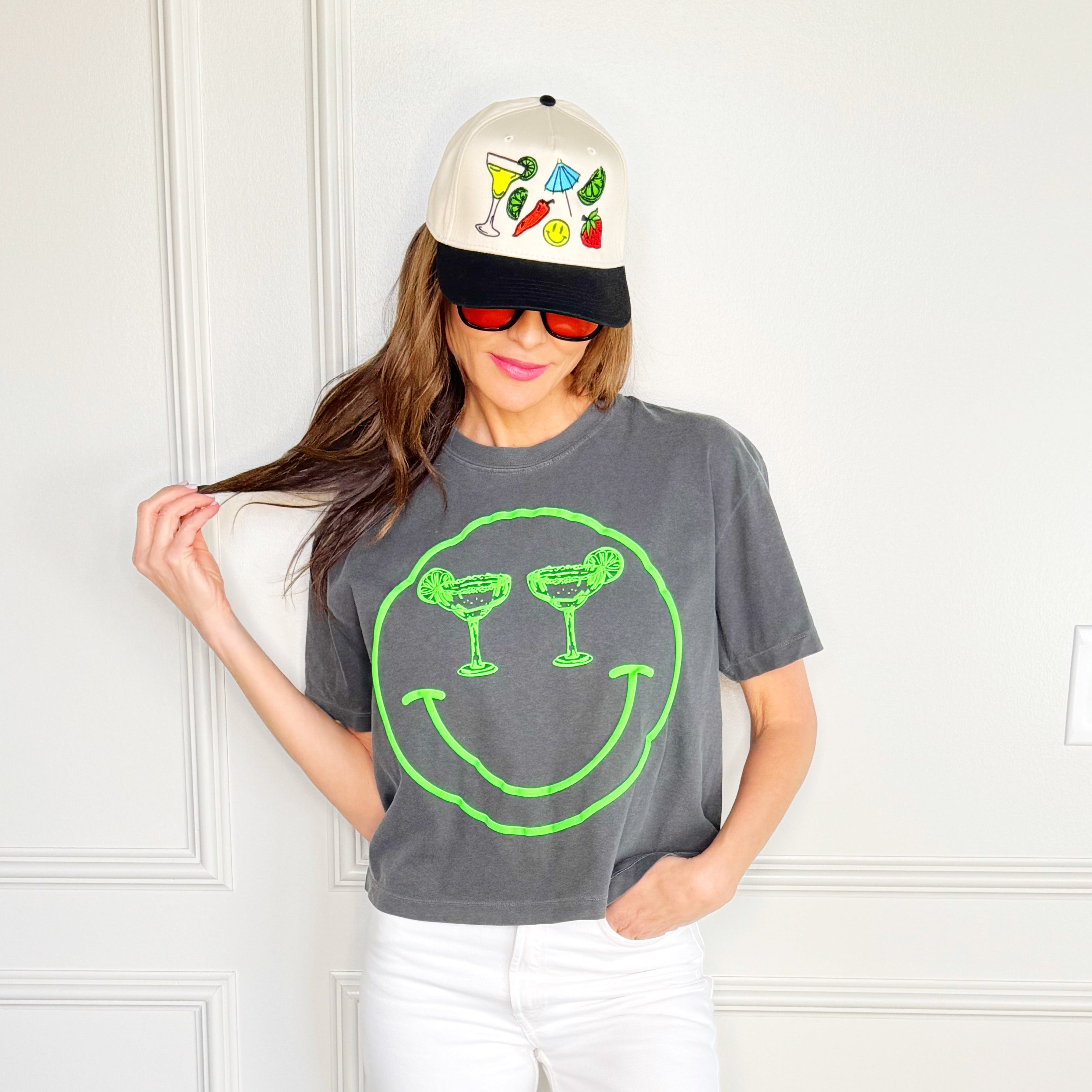 Puff Green Smiley Margarita Crop Tee