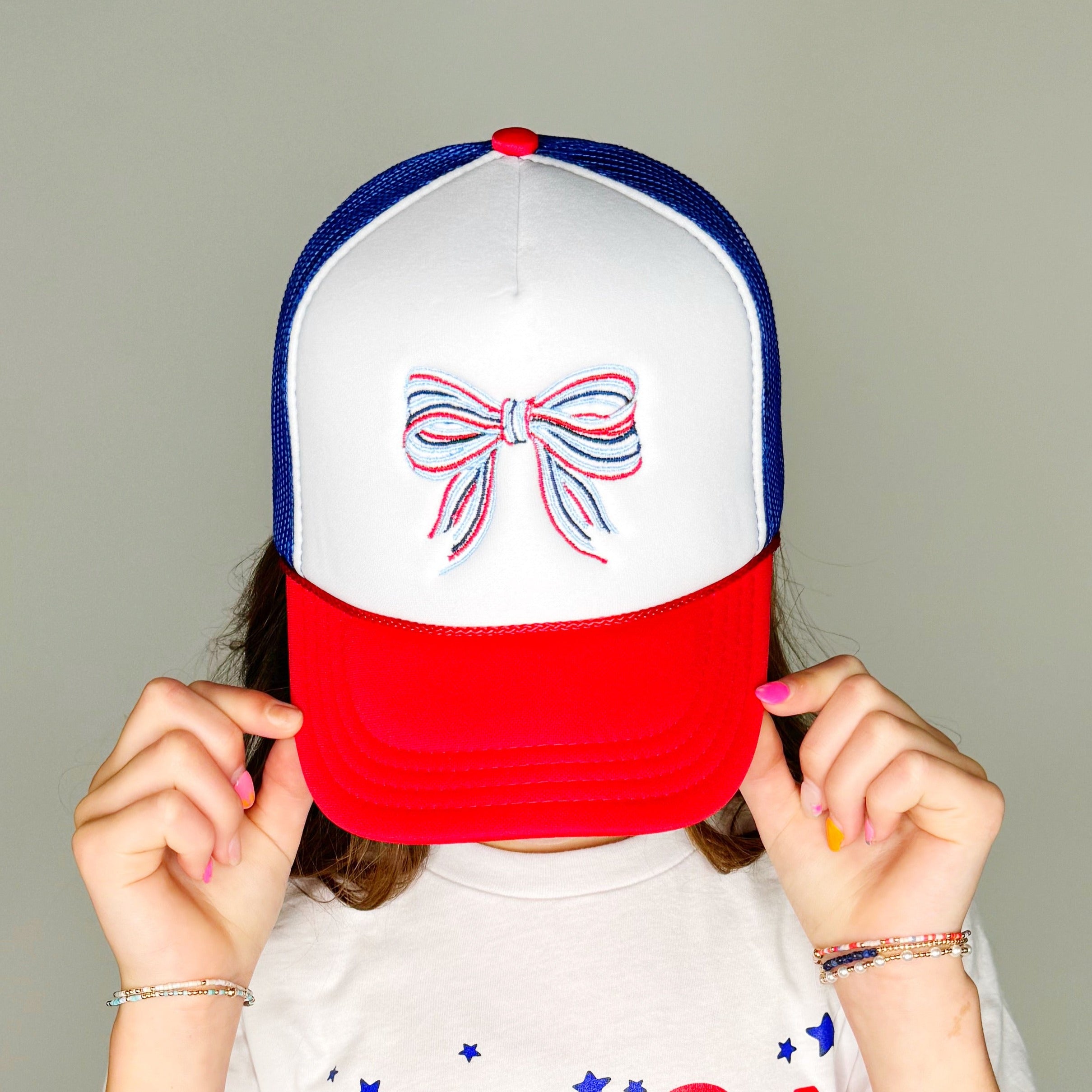 Red, White, and Blue Bow Youth & Adult Trucker Hat