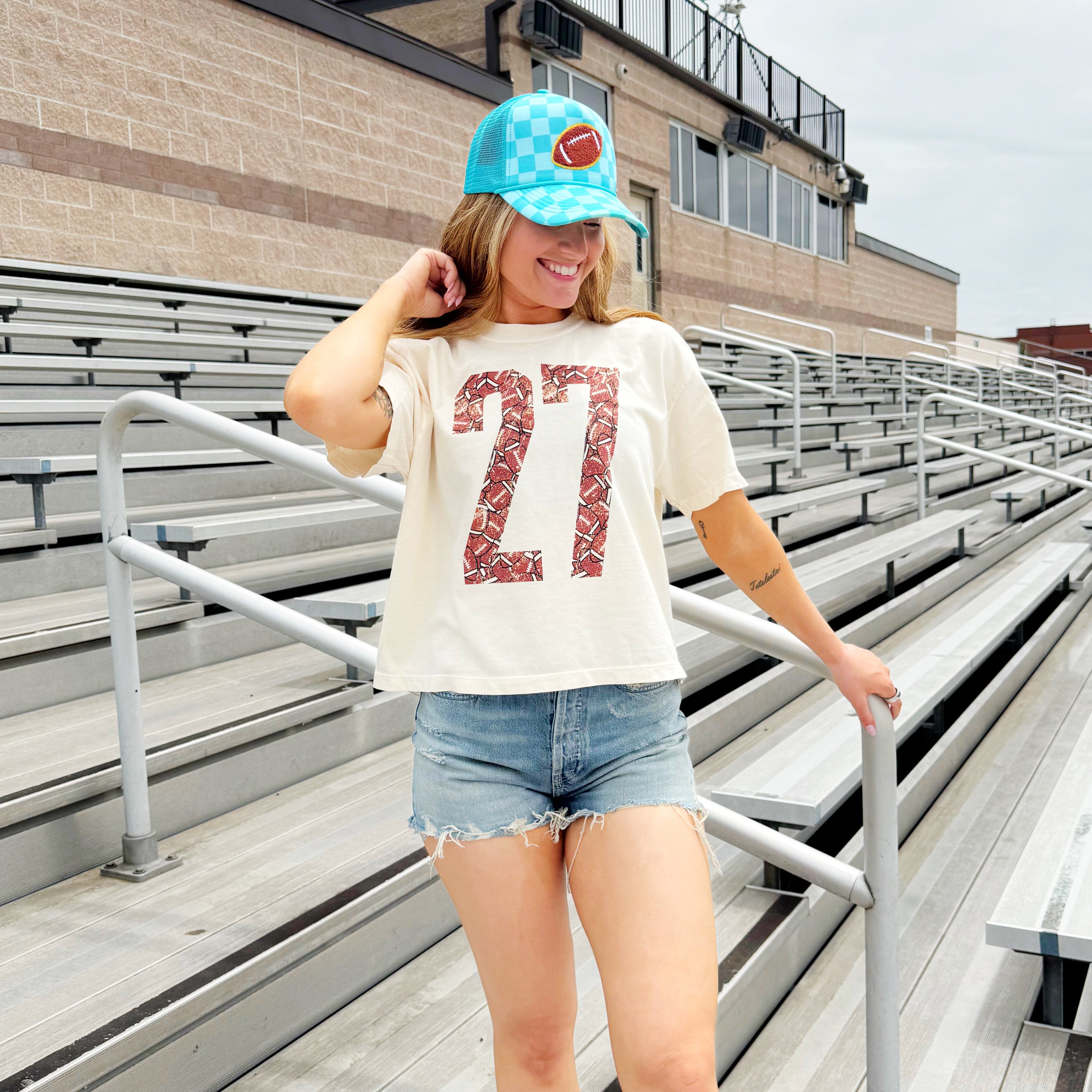 Custom Football Number Crop Tee