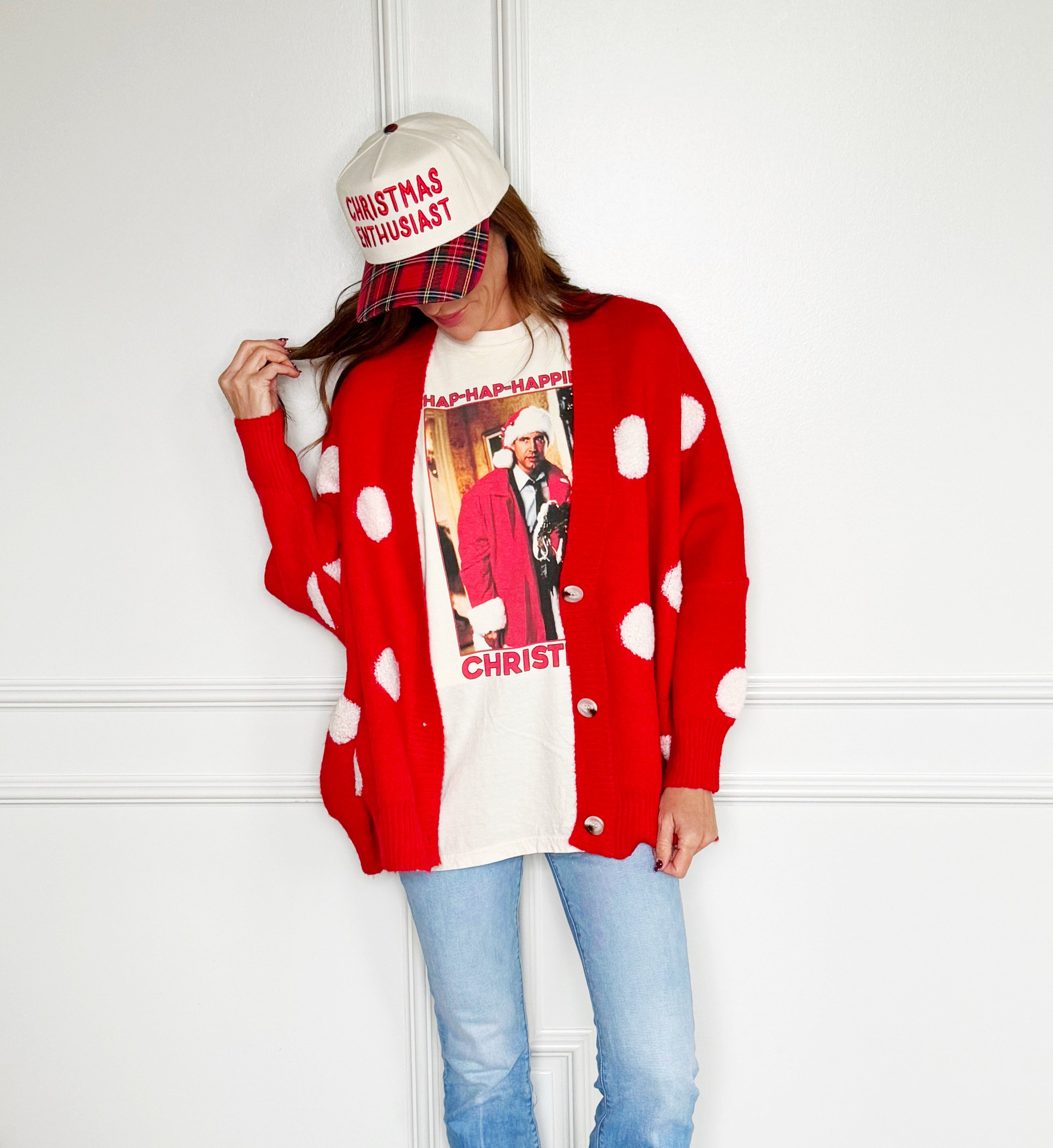 Oversized Red Polka Dot Cardigan
