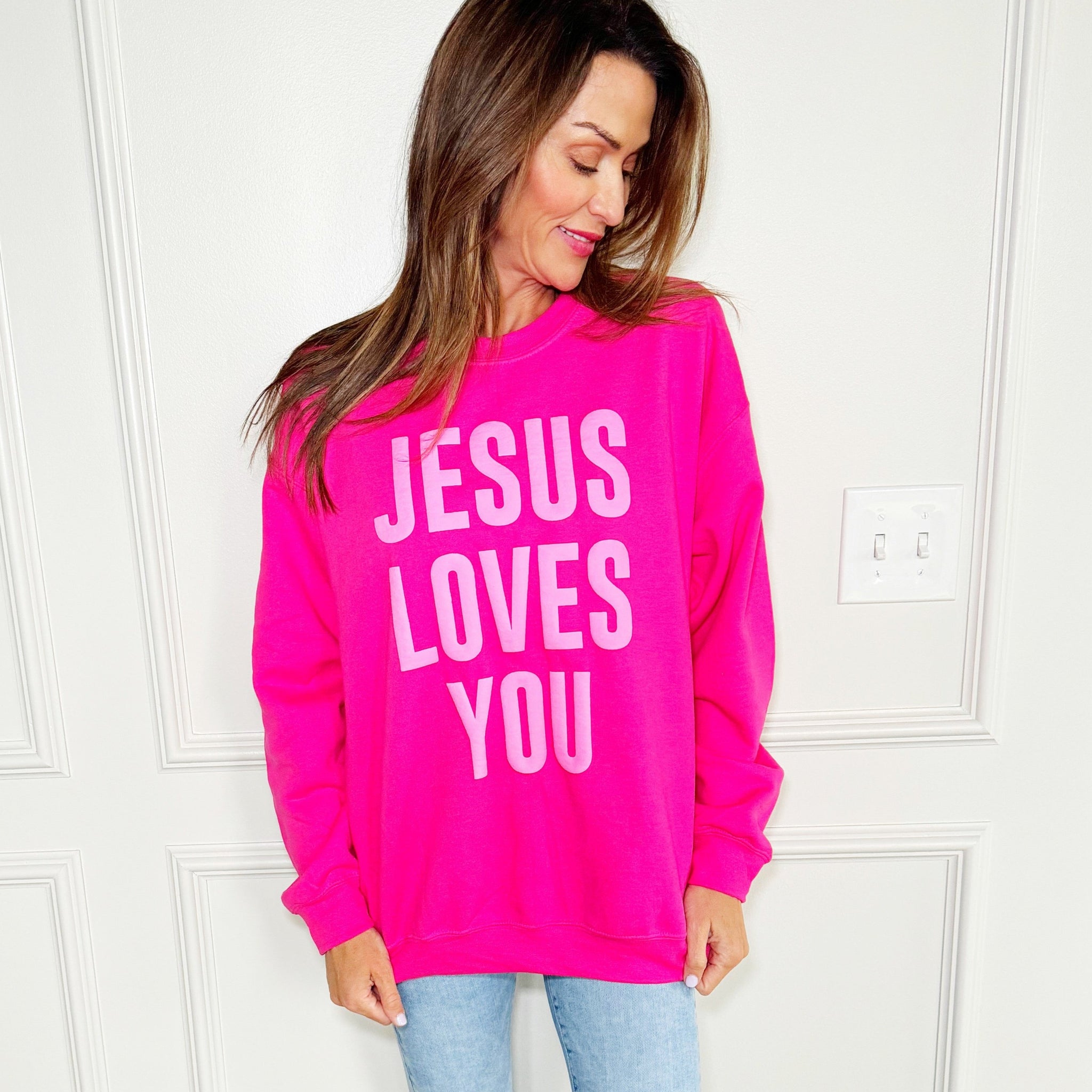 Smiley Jesus Loves You Puff Cropped Tee