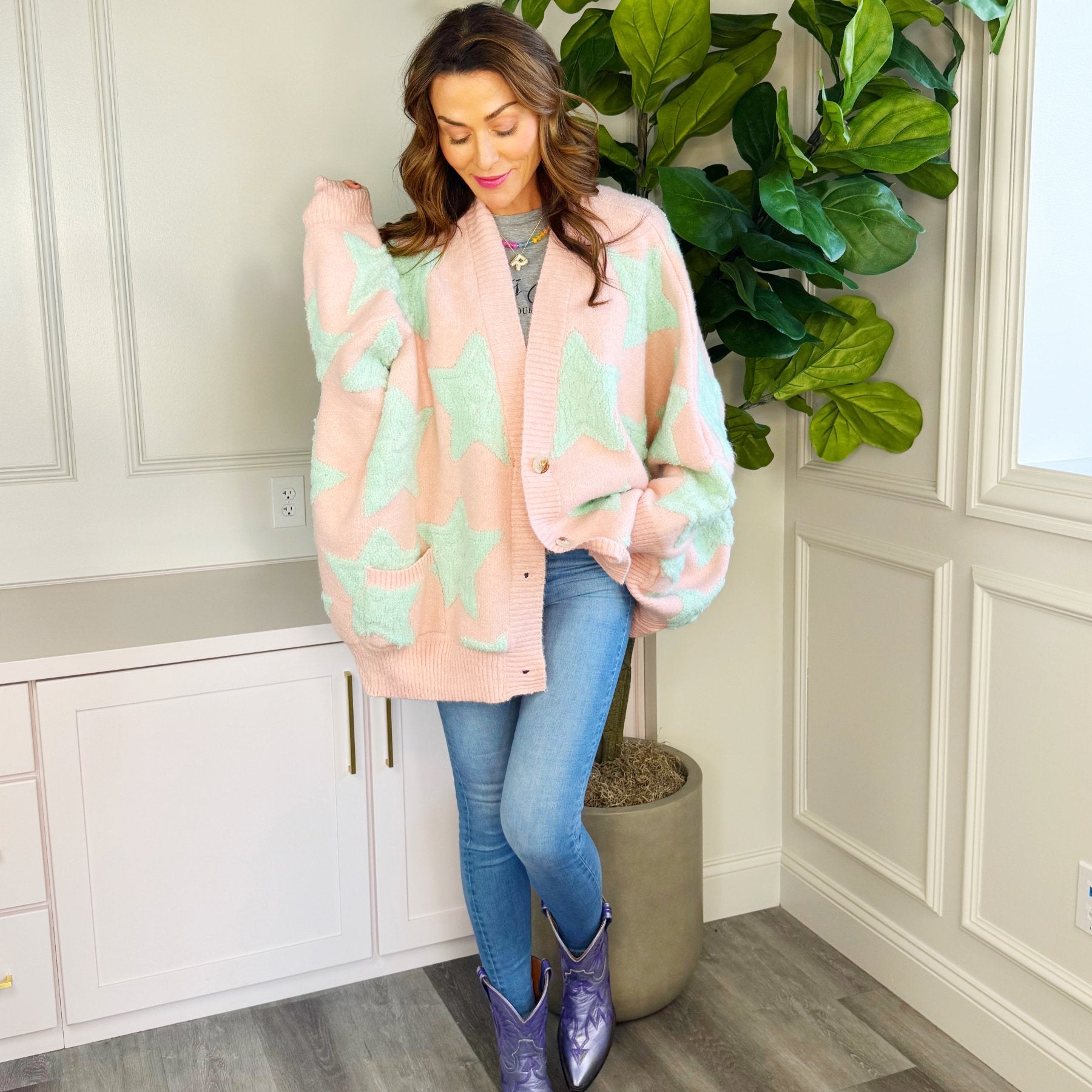 Oversized Star Pink/Mint Cardigan