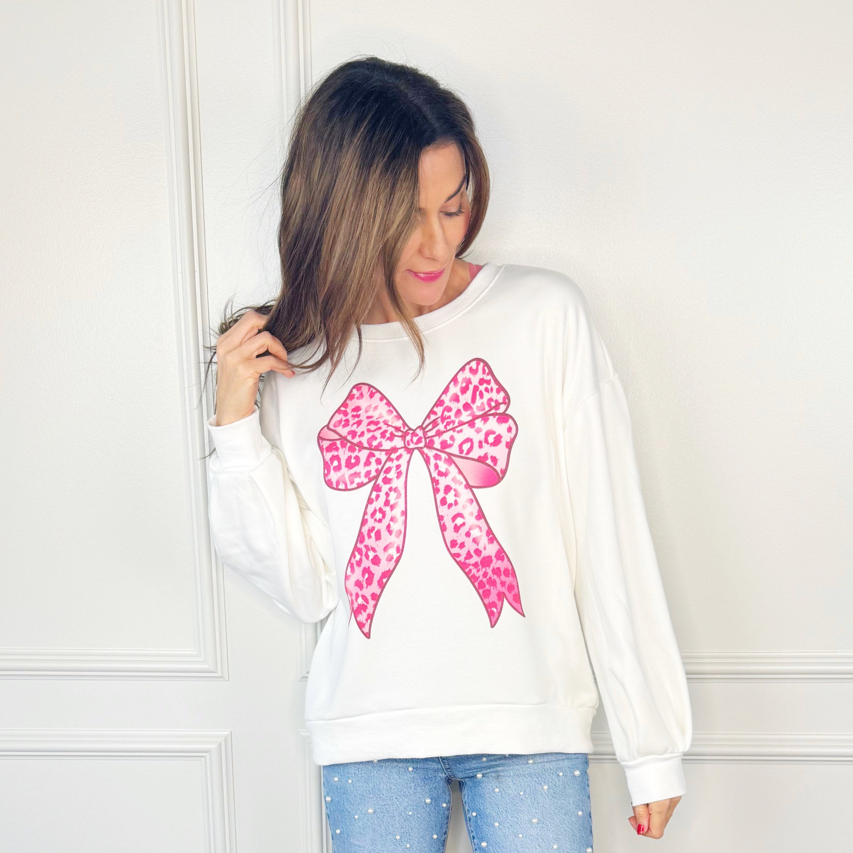 Fuchsia Leopard Bow Youth & Adult Sweatshirt