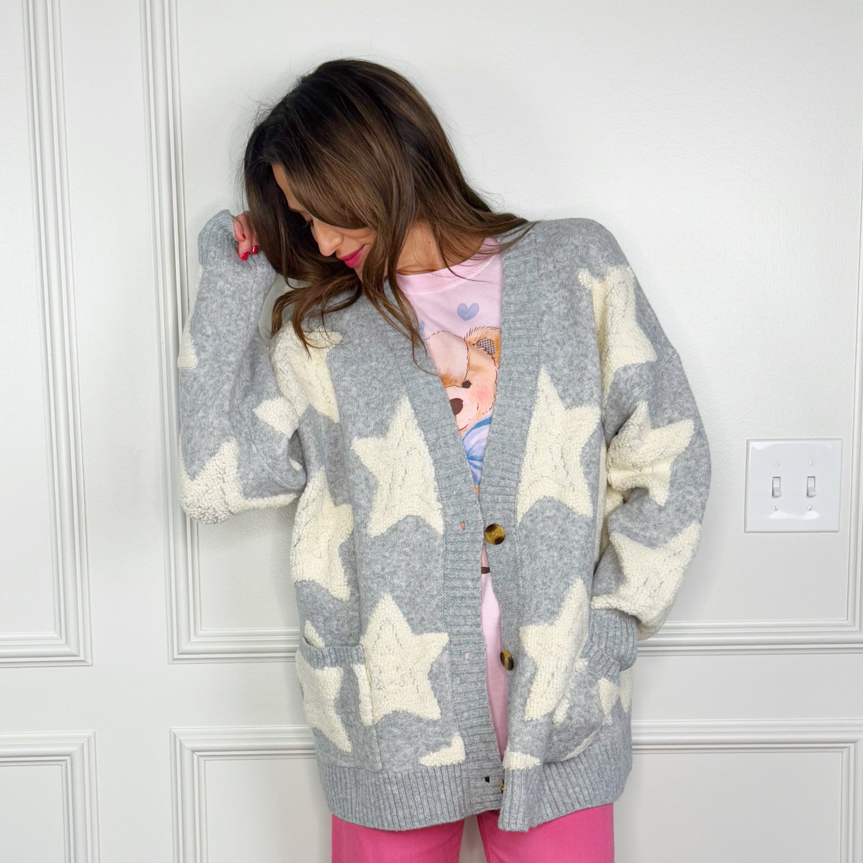 Oversized Star Grey Cardigan
