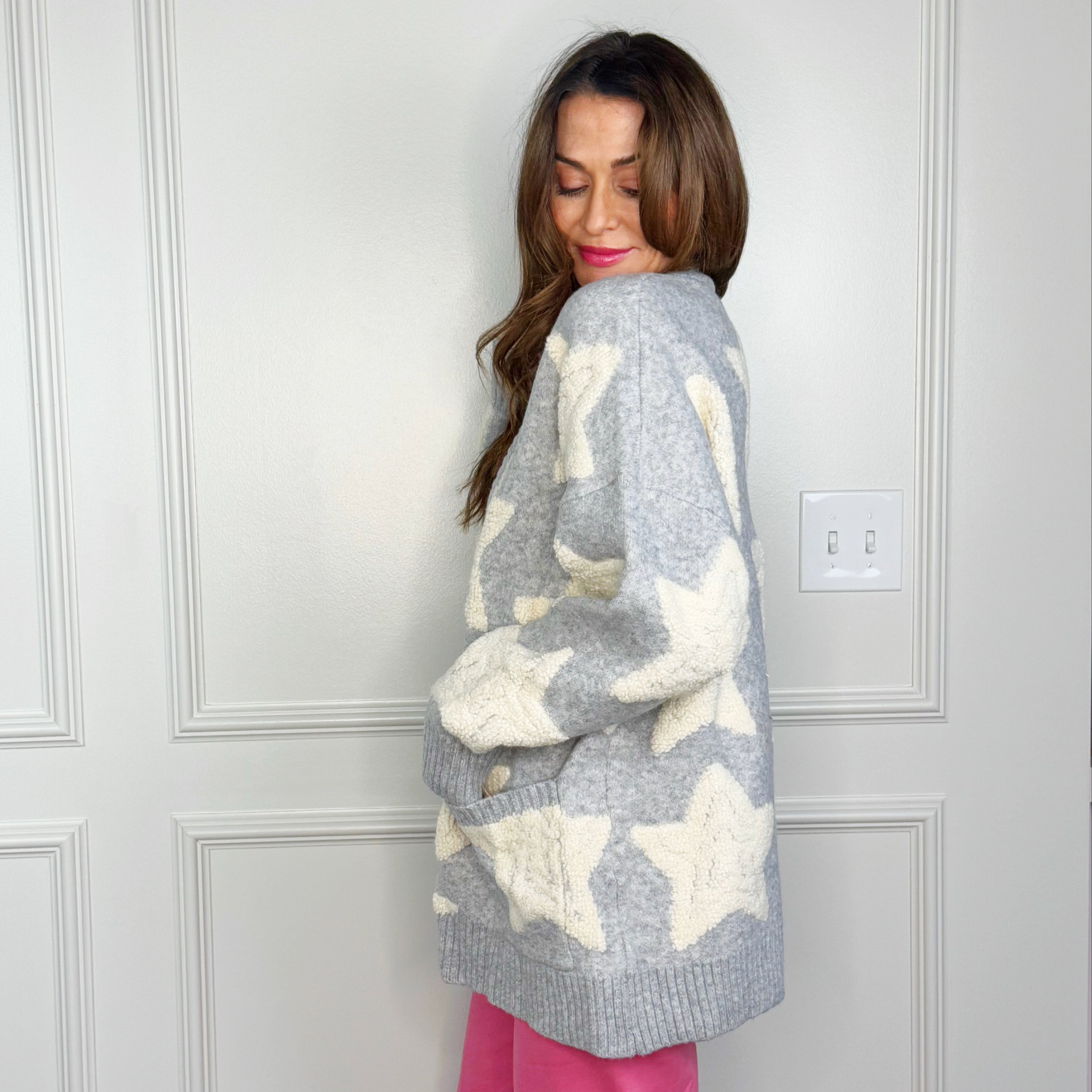Oversized Star Grey Cardigan