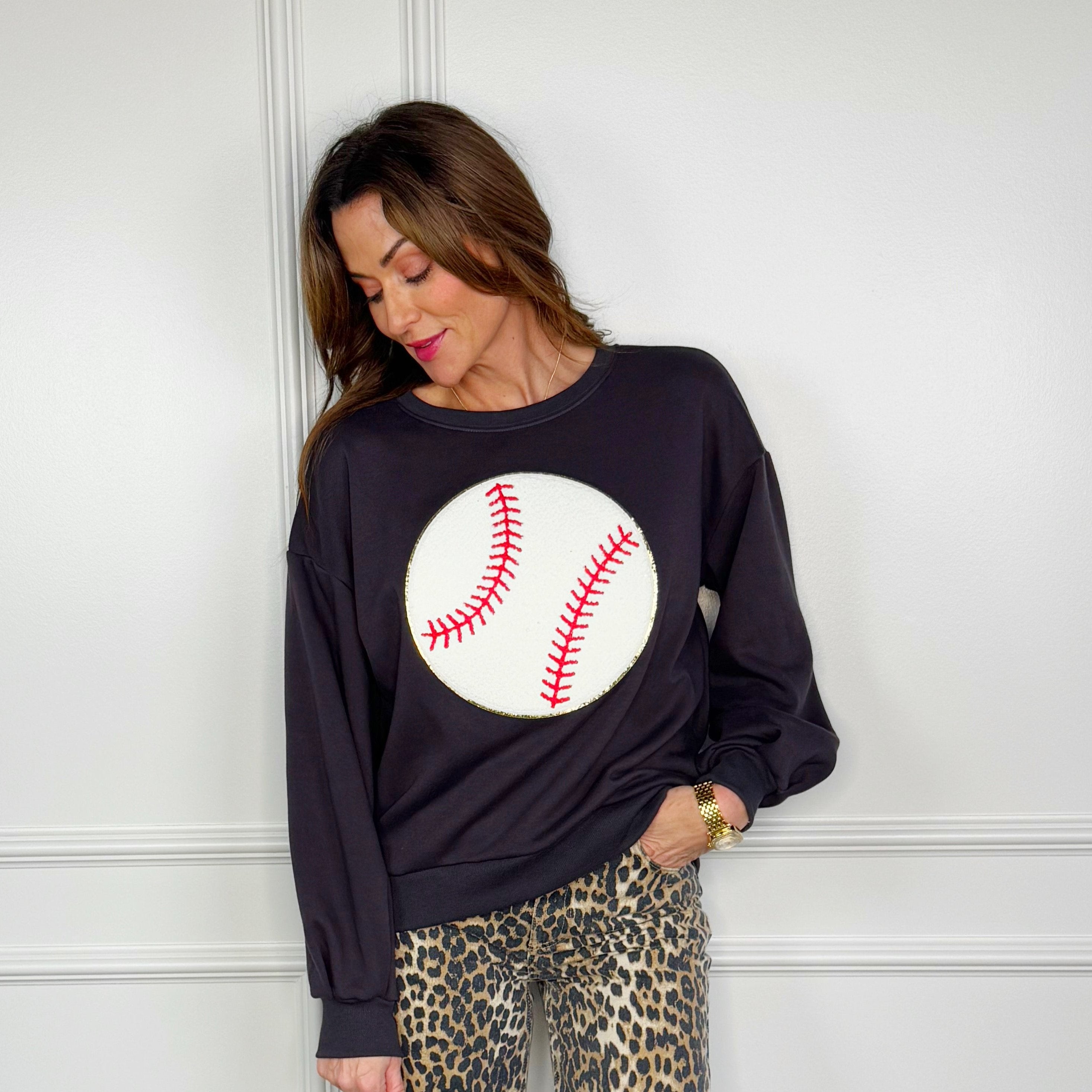 Baseball Chenille Poppy & Pine Sweatshirt