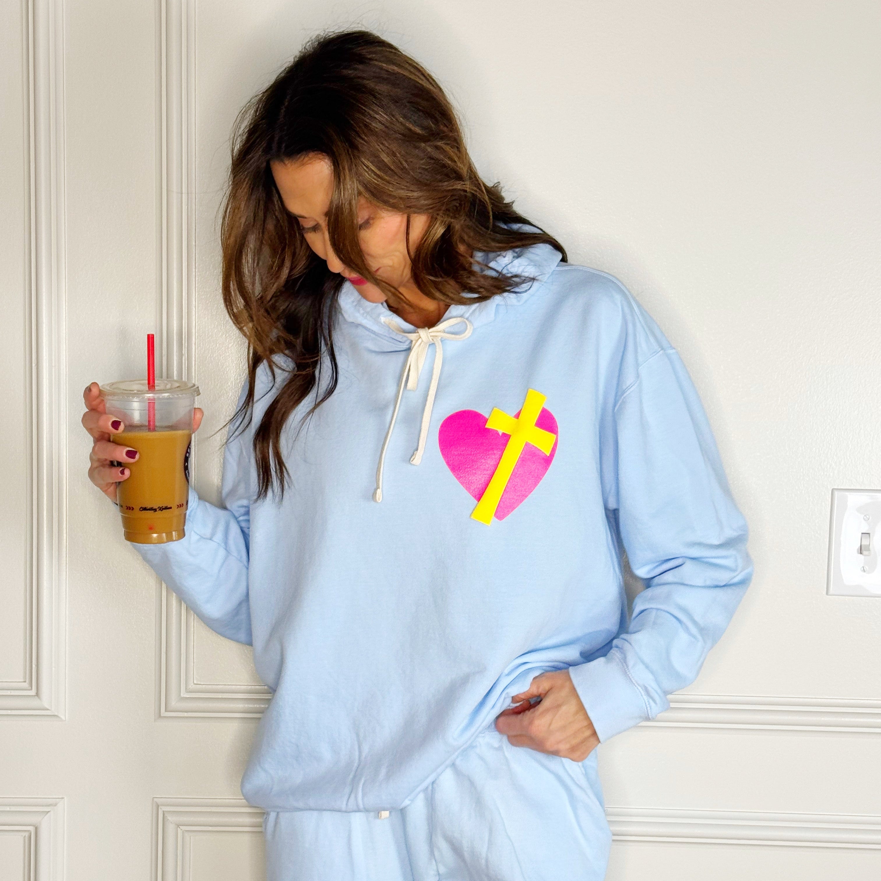 Puff Heart Cross Blue Hoodie