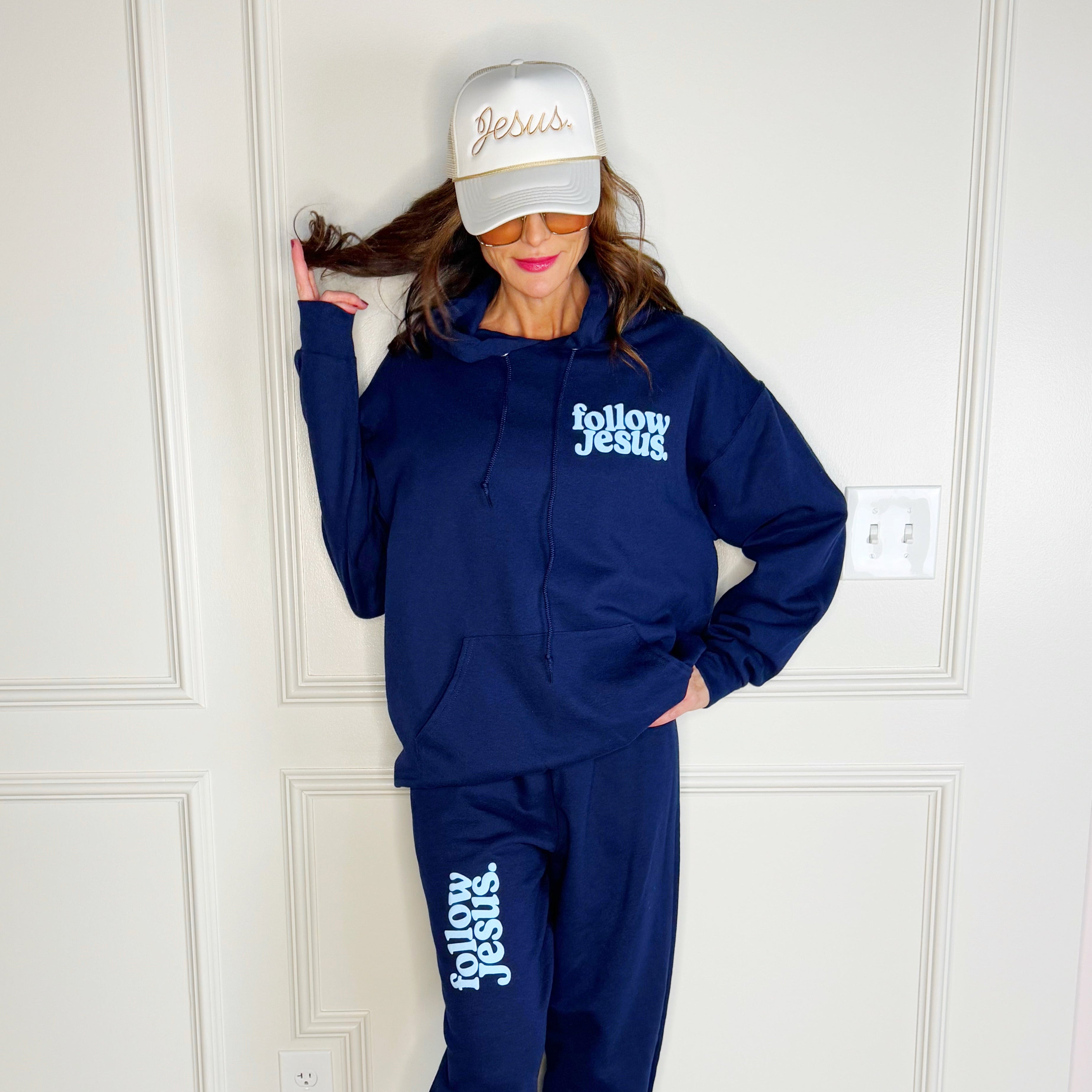 Puff Follow Jesus Navy Hoodie