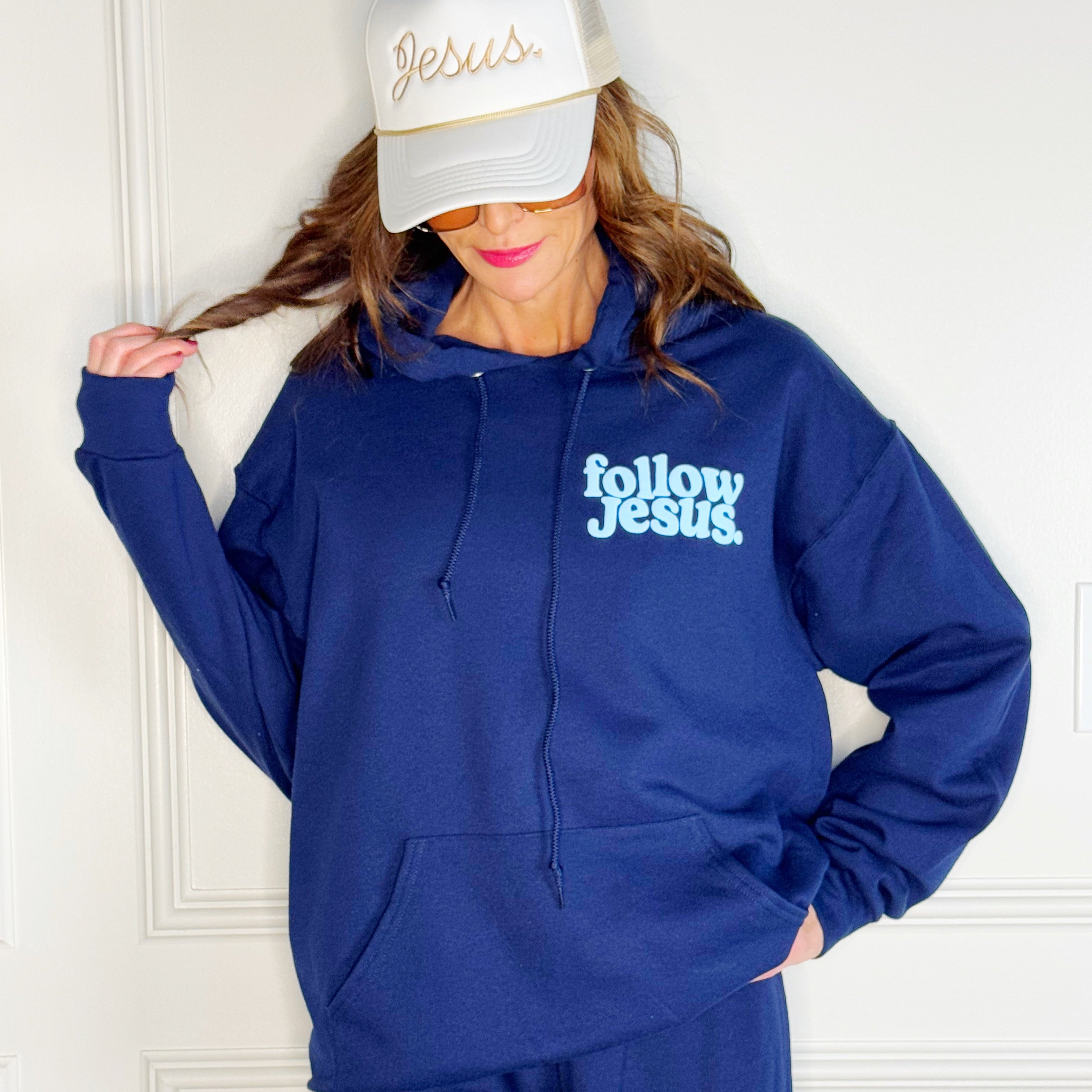 Puff Follow Jesus Navy Hoodie