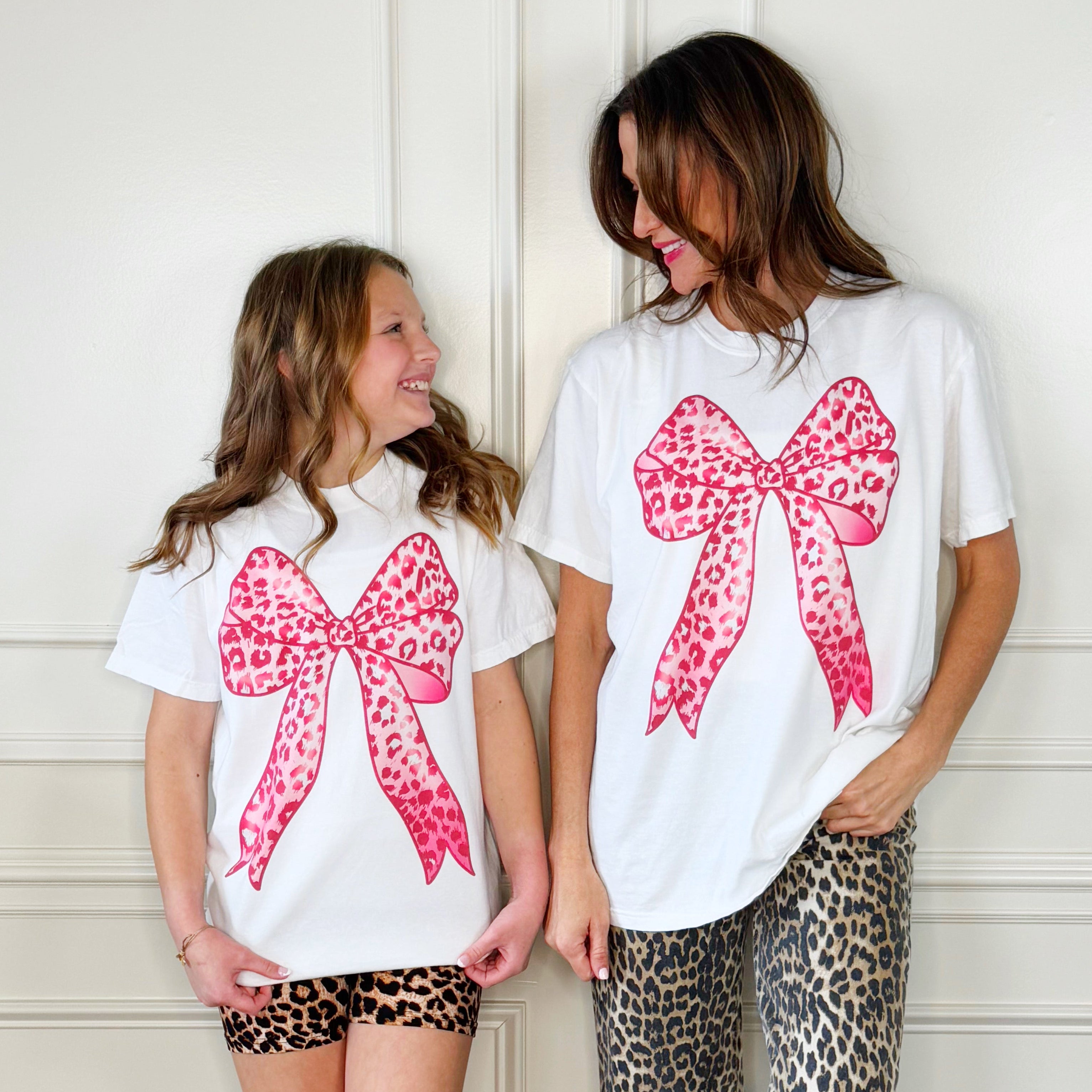 Fuchsia Leopard Bow Youth & Adult Tee