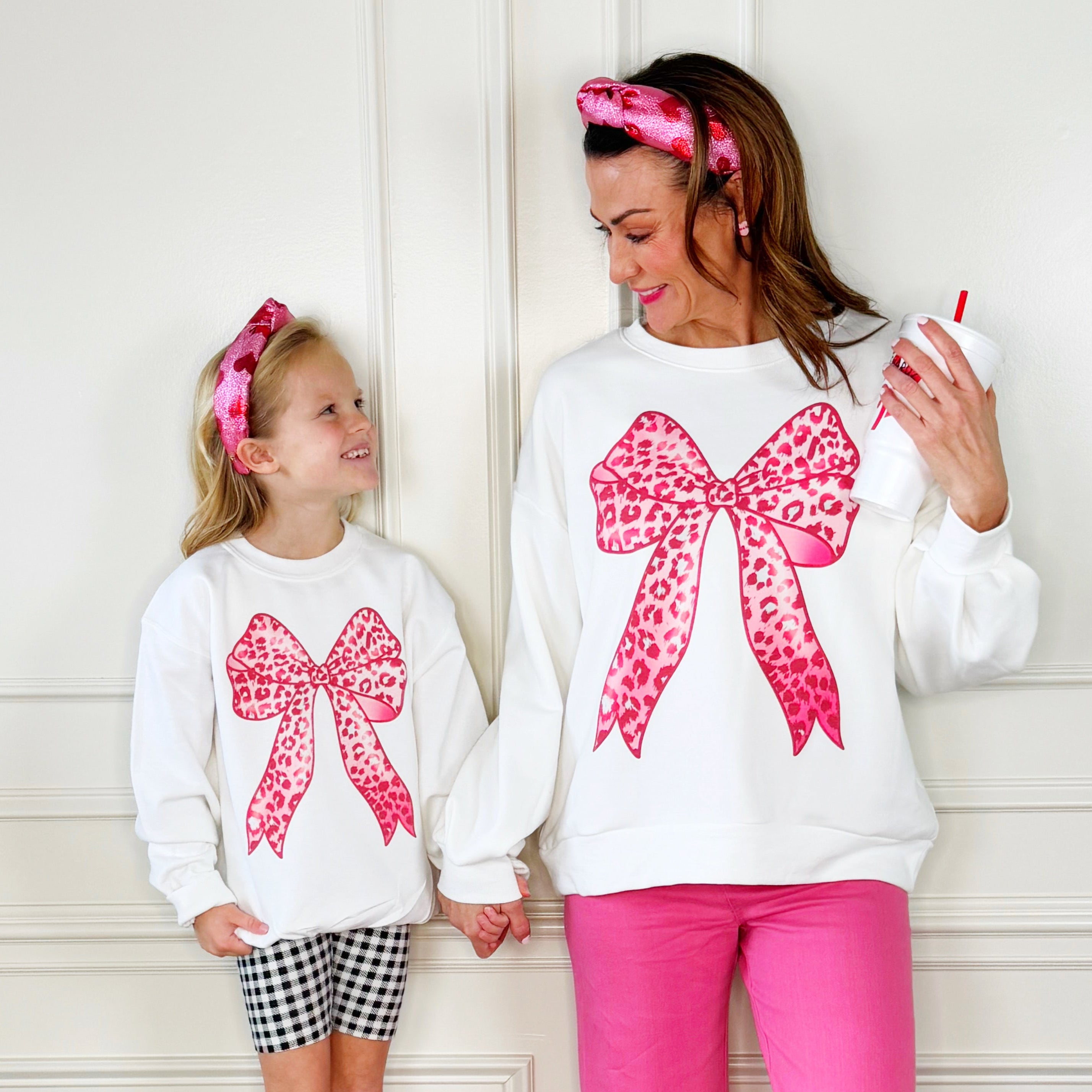 Fuchsia Leopard Bow Youth & Adult Sweatshirt
