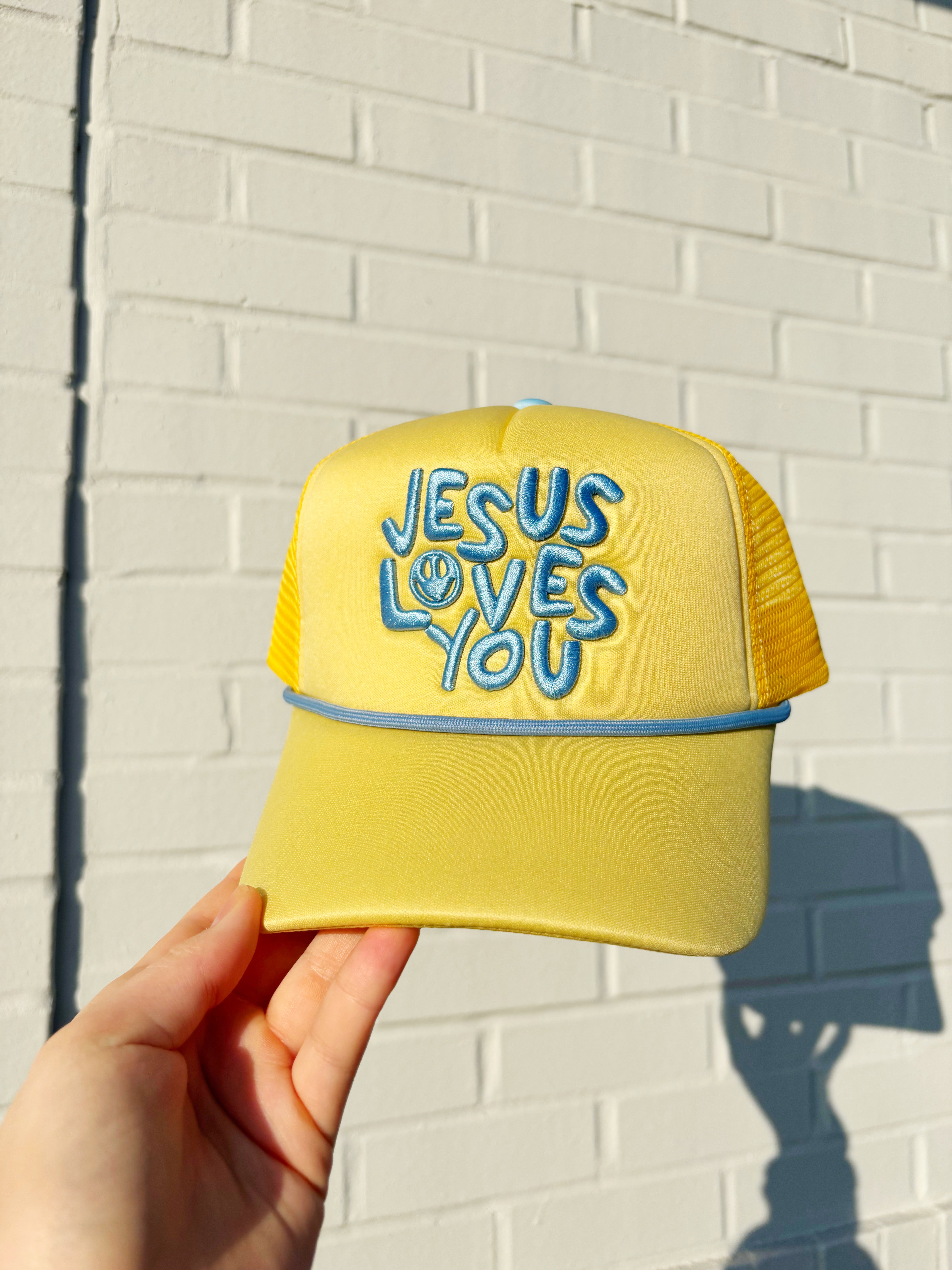 Yellow Jesus Loves You Smiley Hat - Pre Order