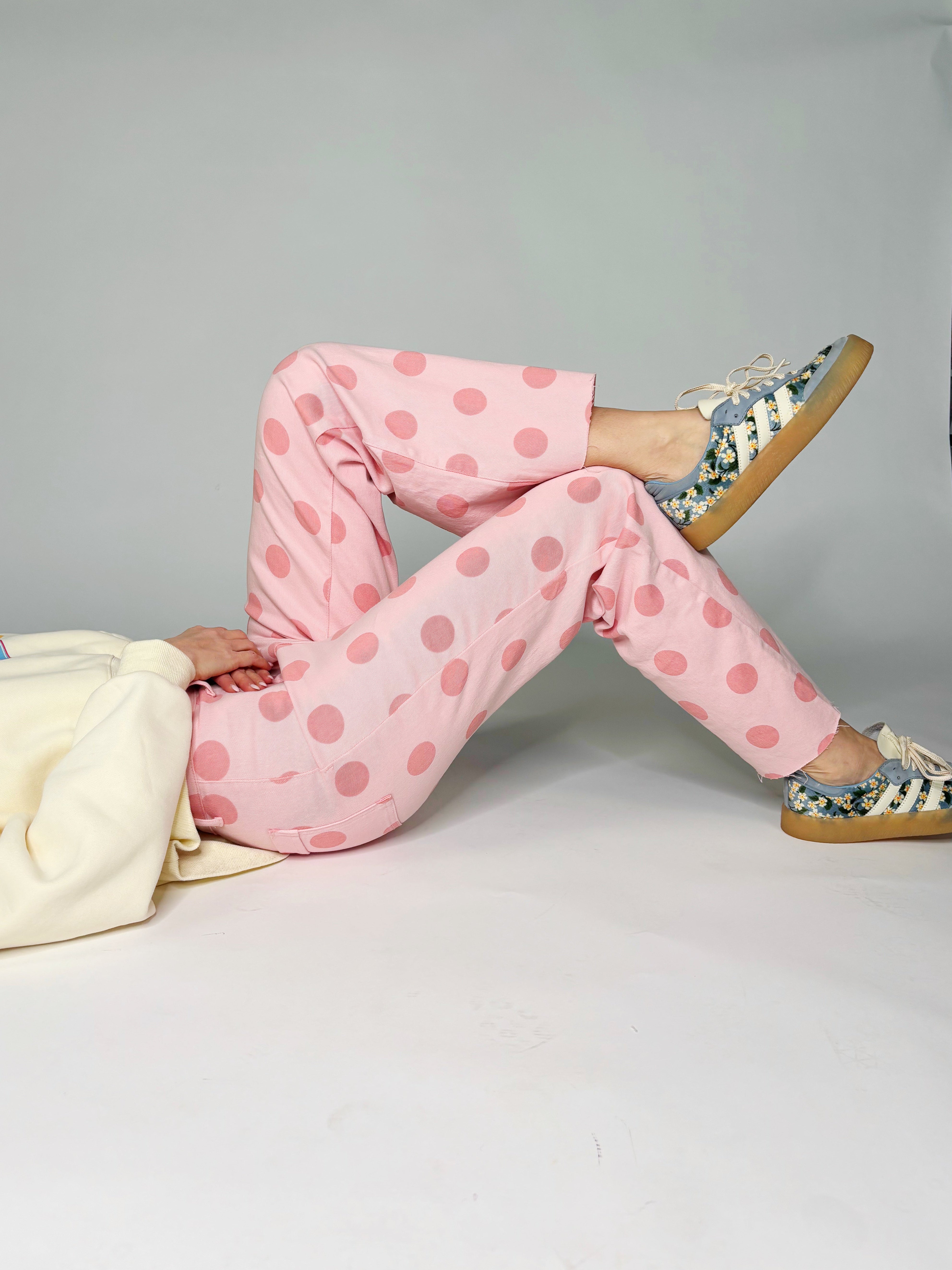 Big Polka Dot Stretchy Blush Denim Pants PRE ORDER