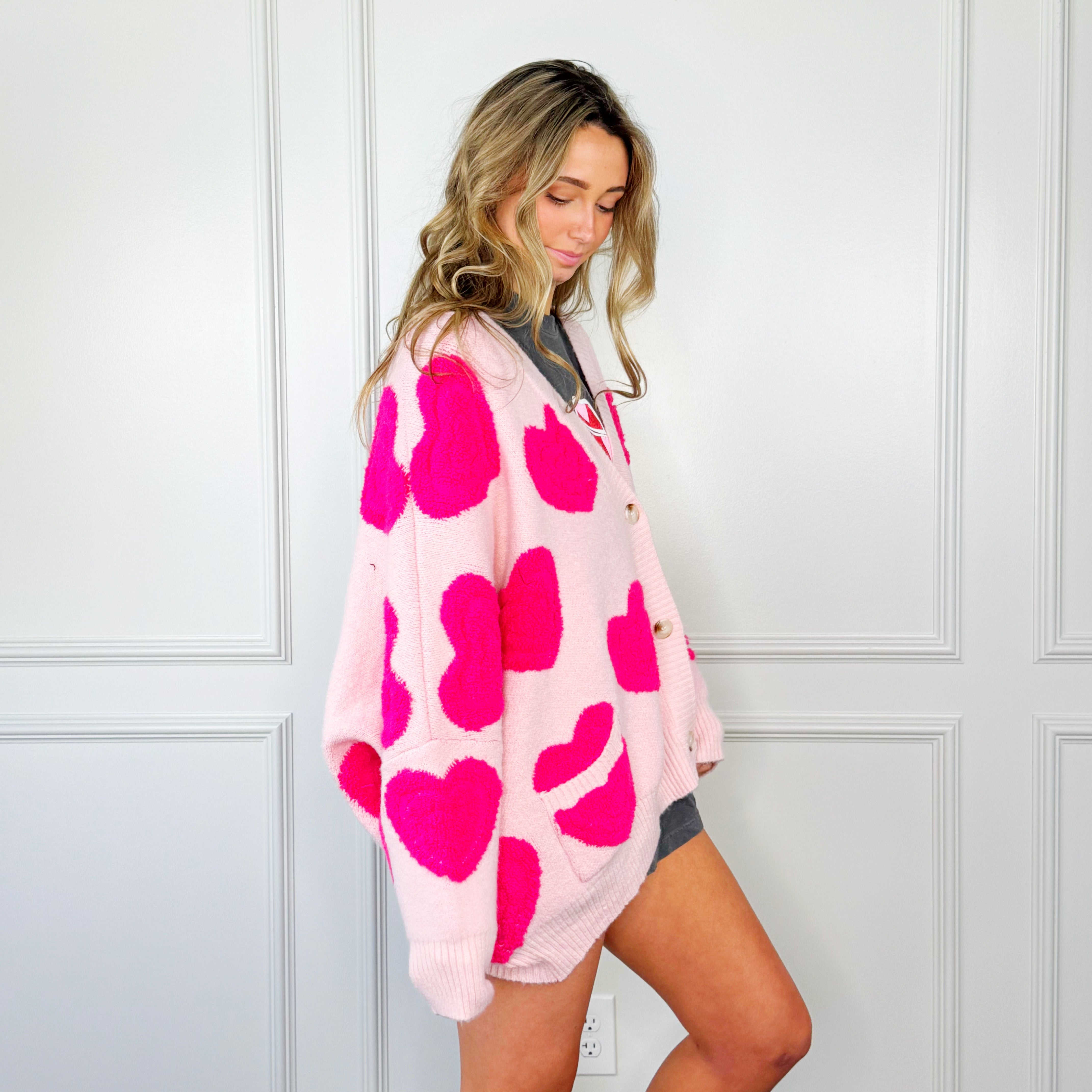 Pink Big Heart Cardigan