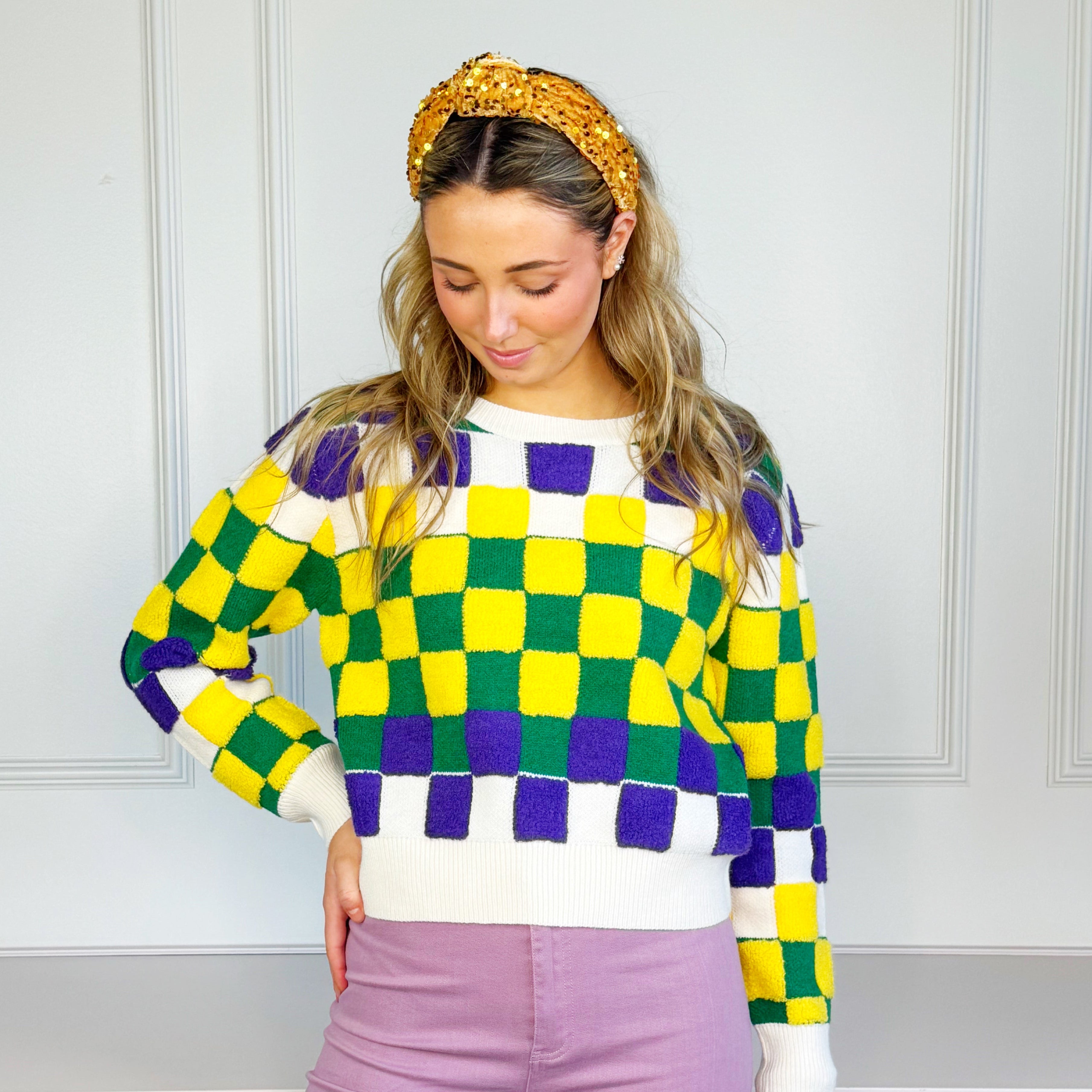 Mardi Gras Checker Sweater