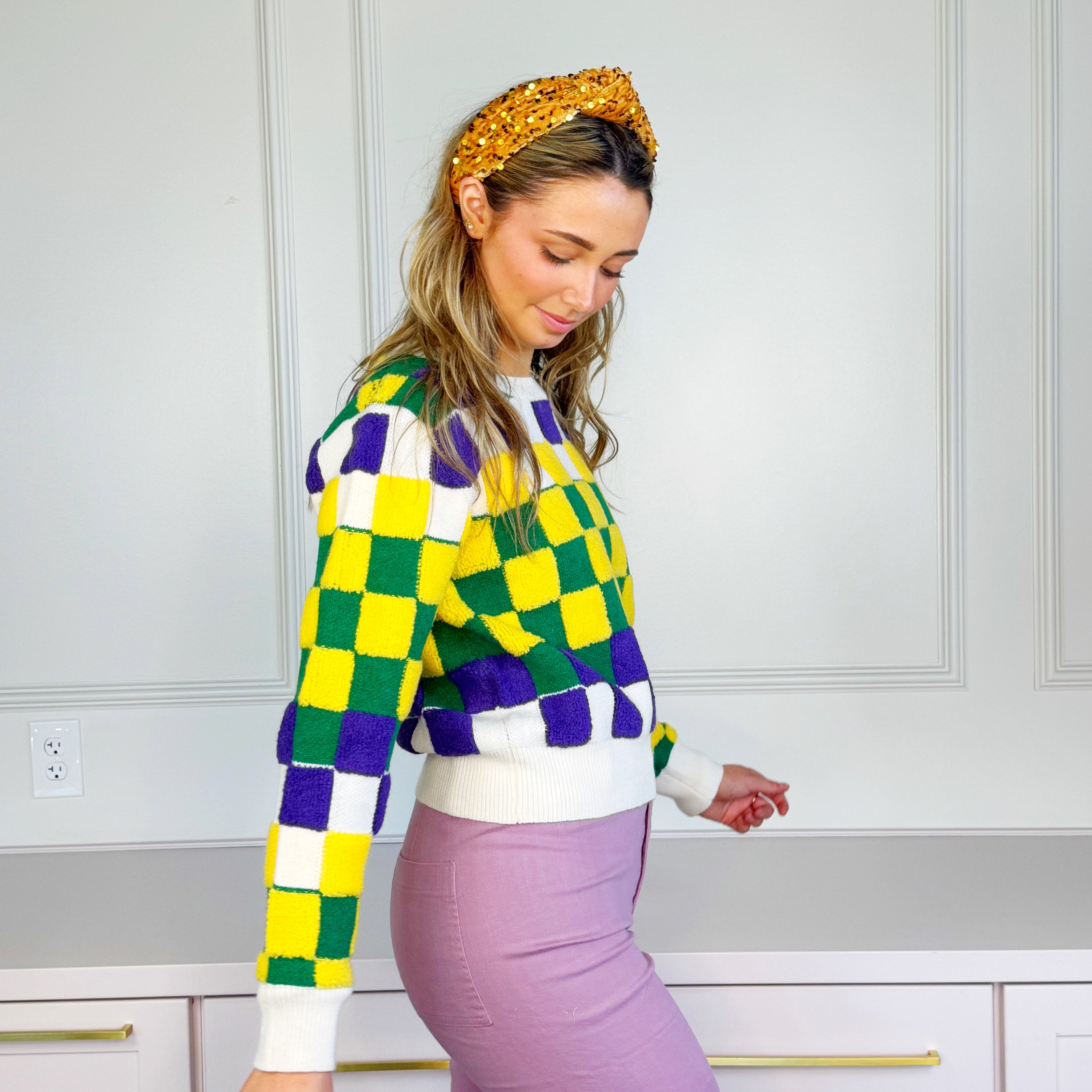 Mardi Gras Checker Sweater