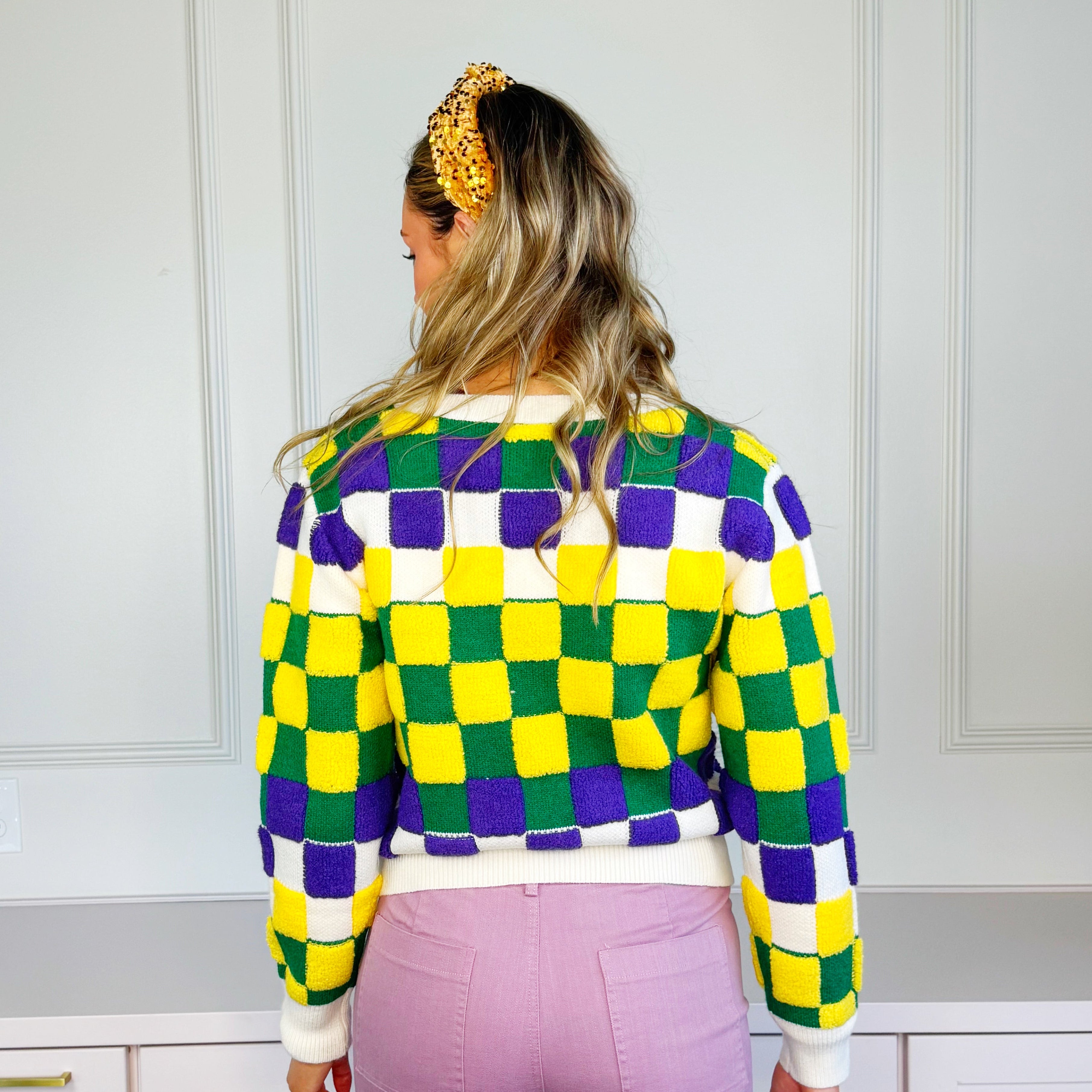 Mardi Gras Checker Sweater