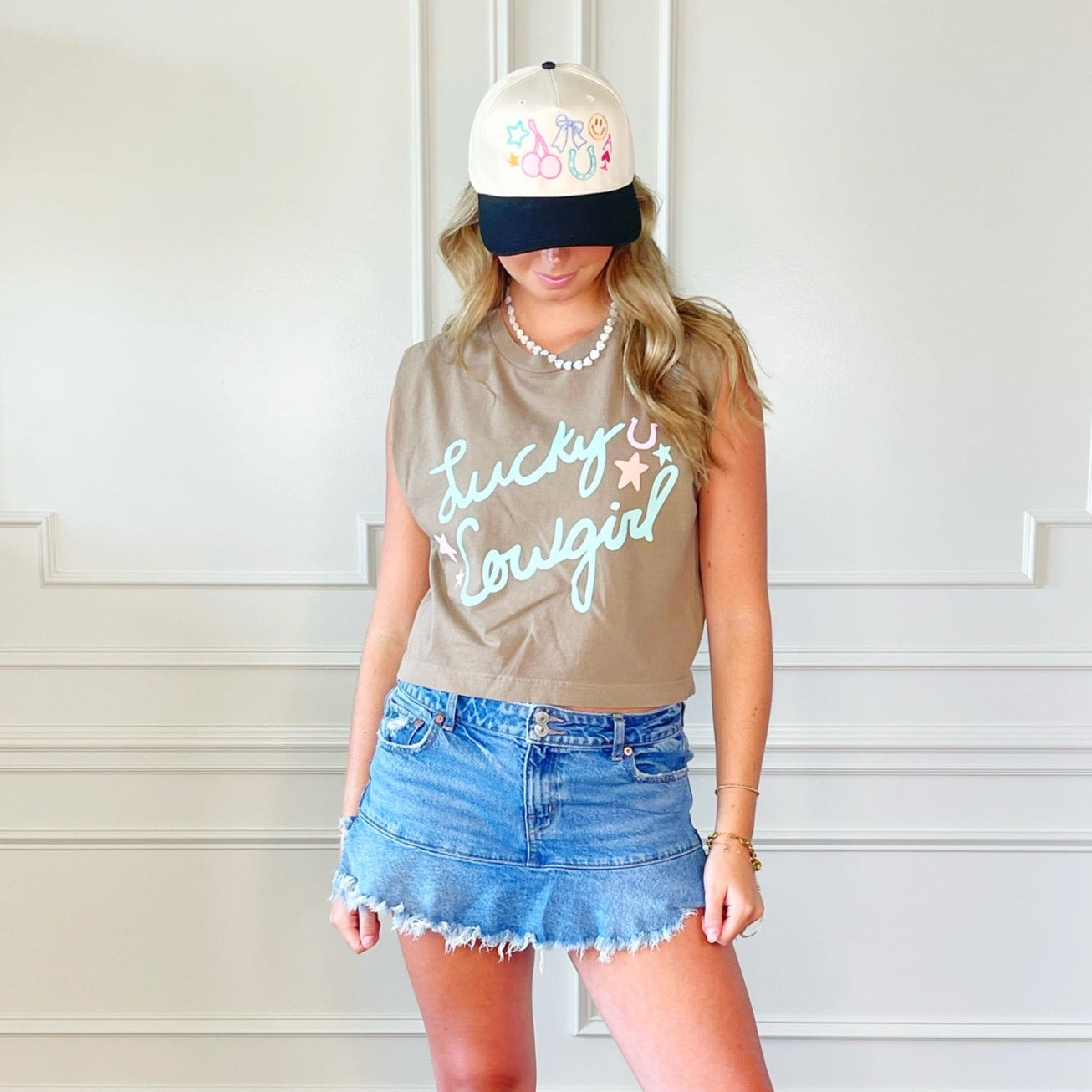Lucky Cowgirl Tank - ally - white wall