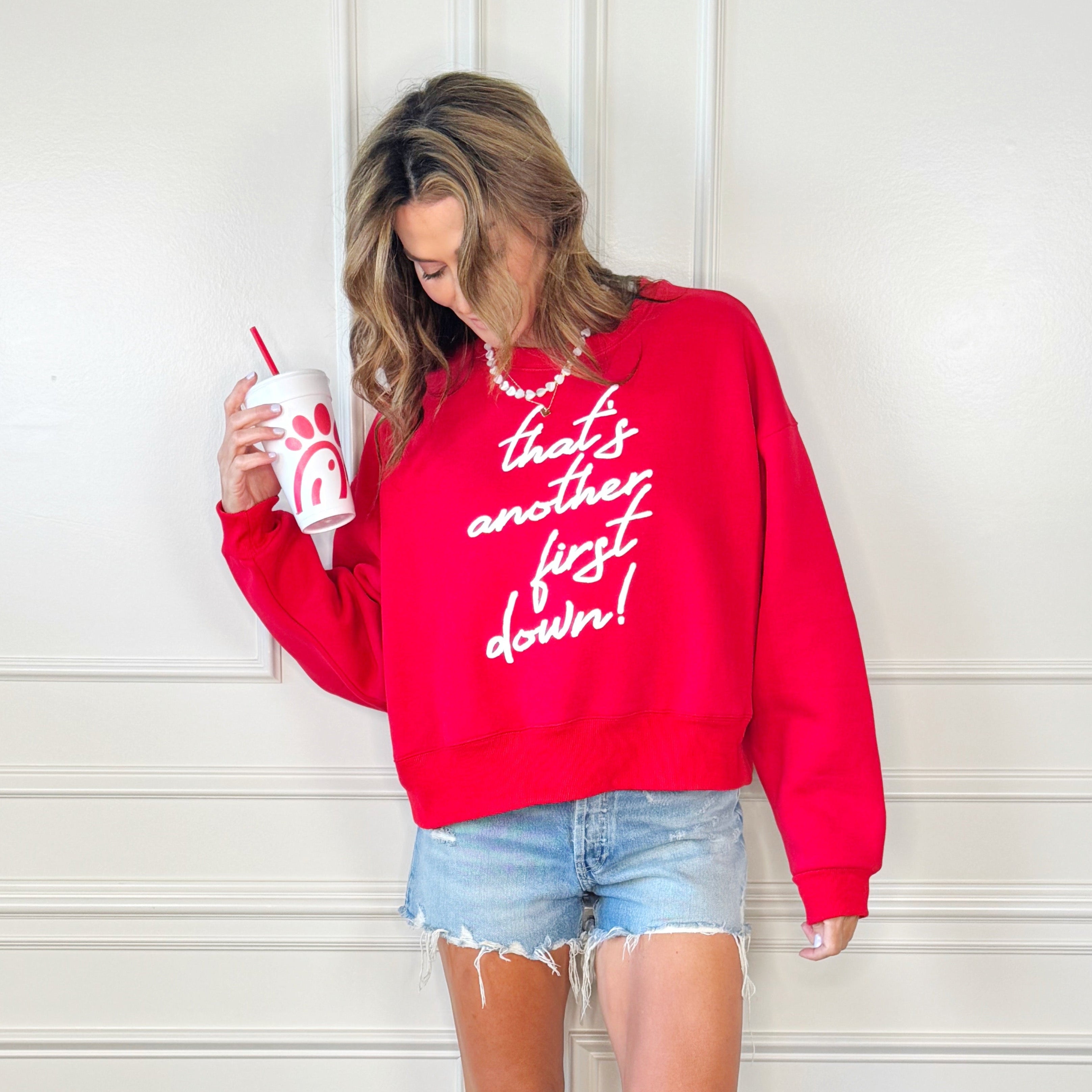 That's Another First Down Puff Crop Sweatshirt