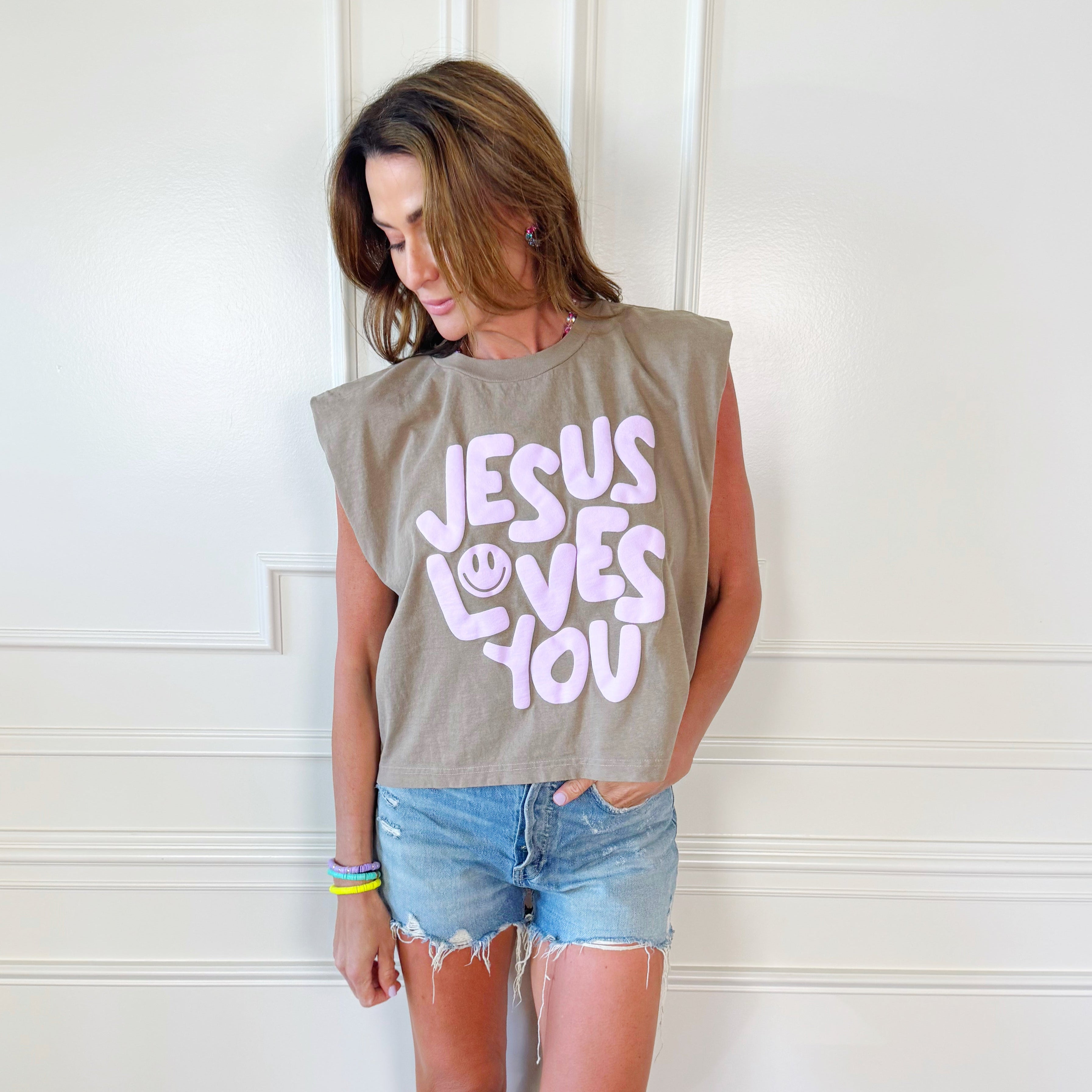 Smiley Jesus Loves You Puff Tank